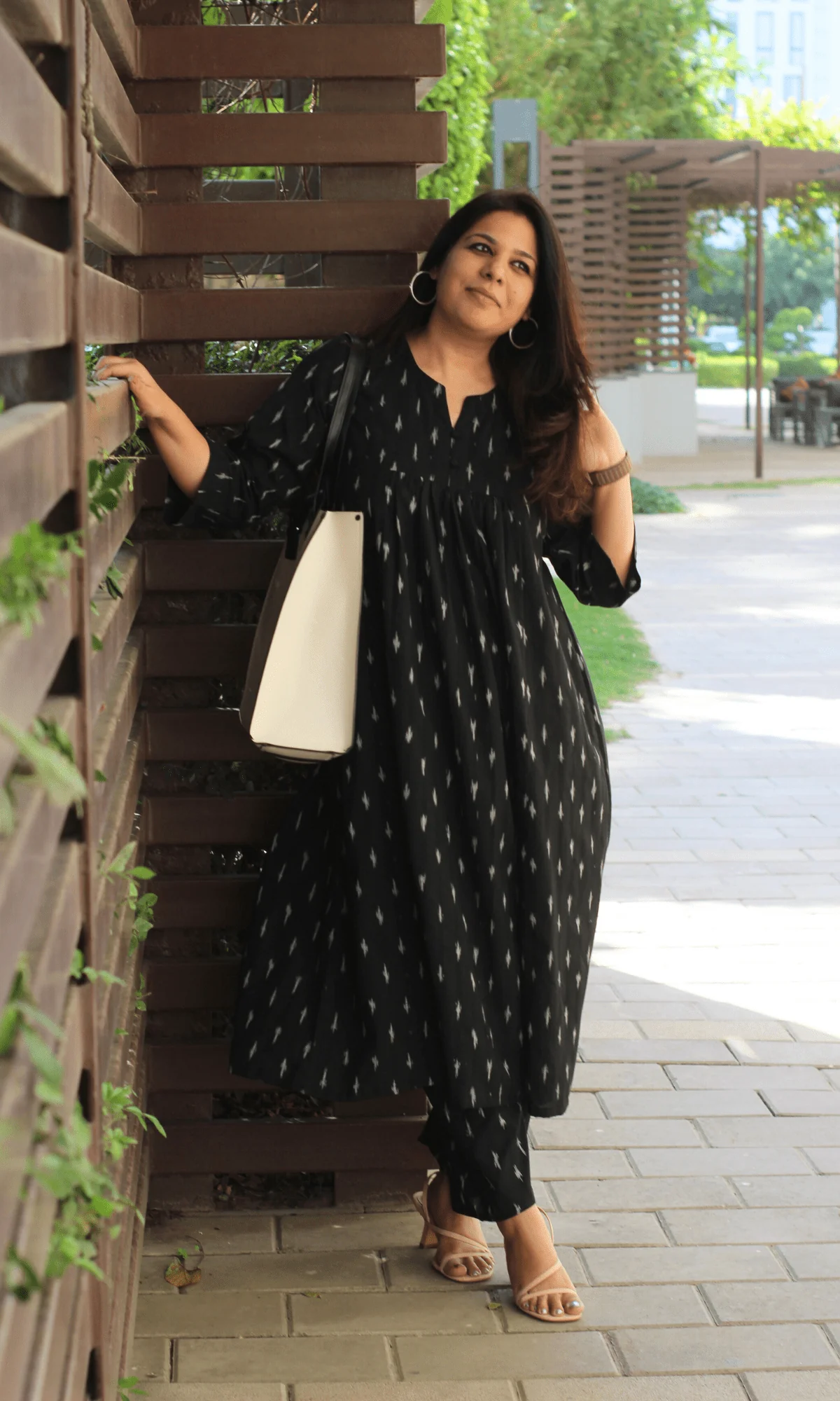 Black Cotton Ikkat Pleated Co-ord - Image 3