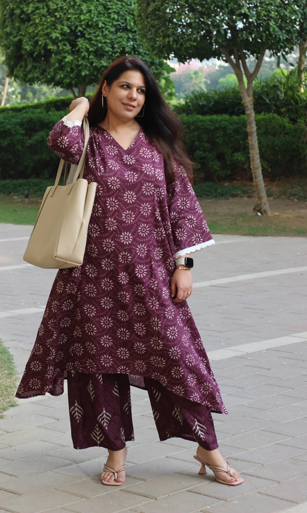 Cotton Mulberry Sunflower High Low Kurta & Palazzo - Image 5