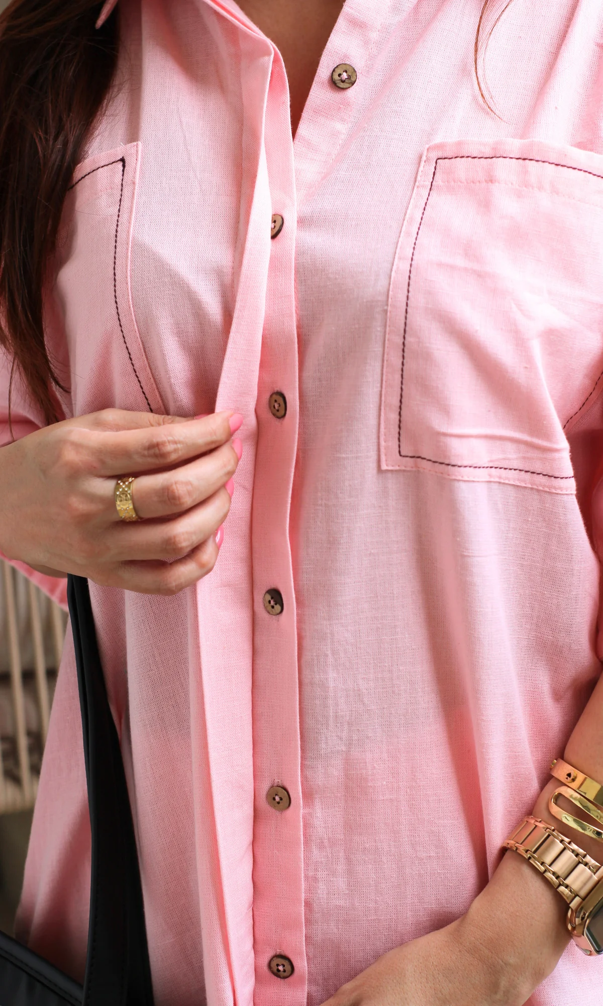 Blush Pink Contrast Thread Shirt Style Cotton Flex Coord - Image 4