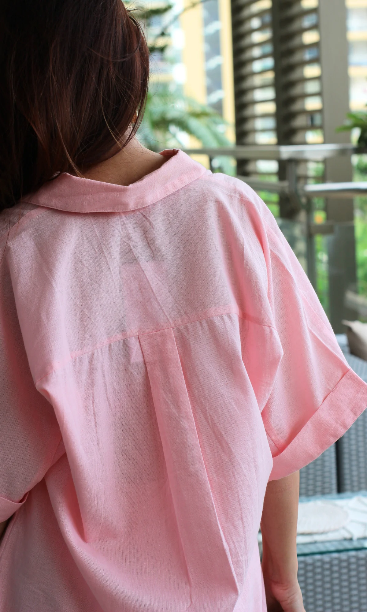 Blush Pink Contrast Thread Shirt Style Cotton Flex Coord - Image 6