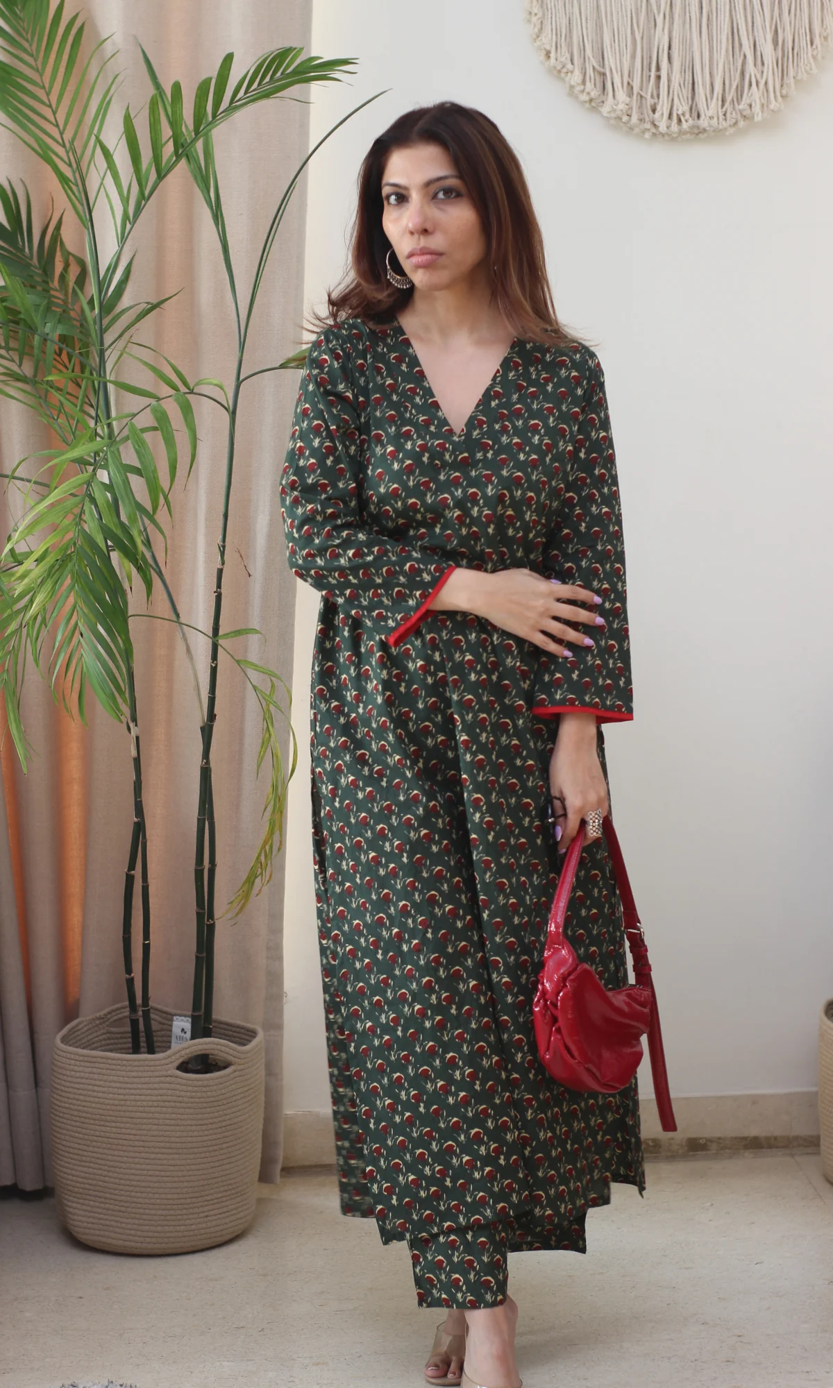 Bottle Green Printed Kurta & Pant - Image 5