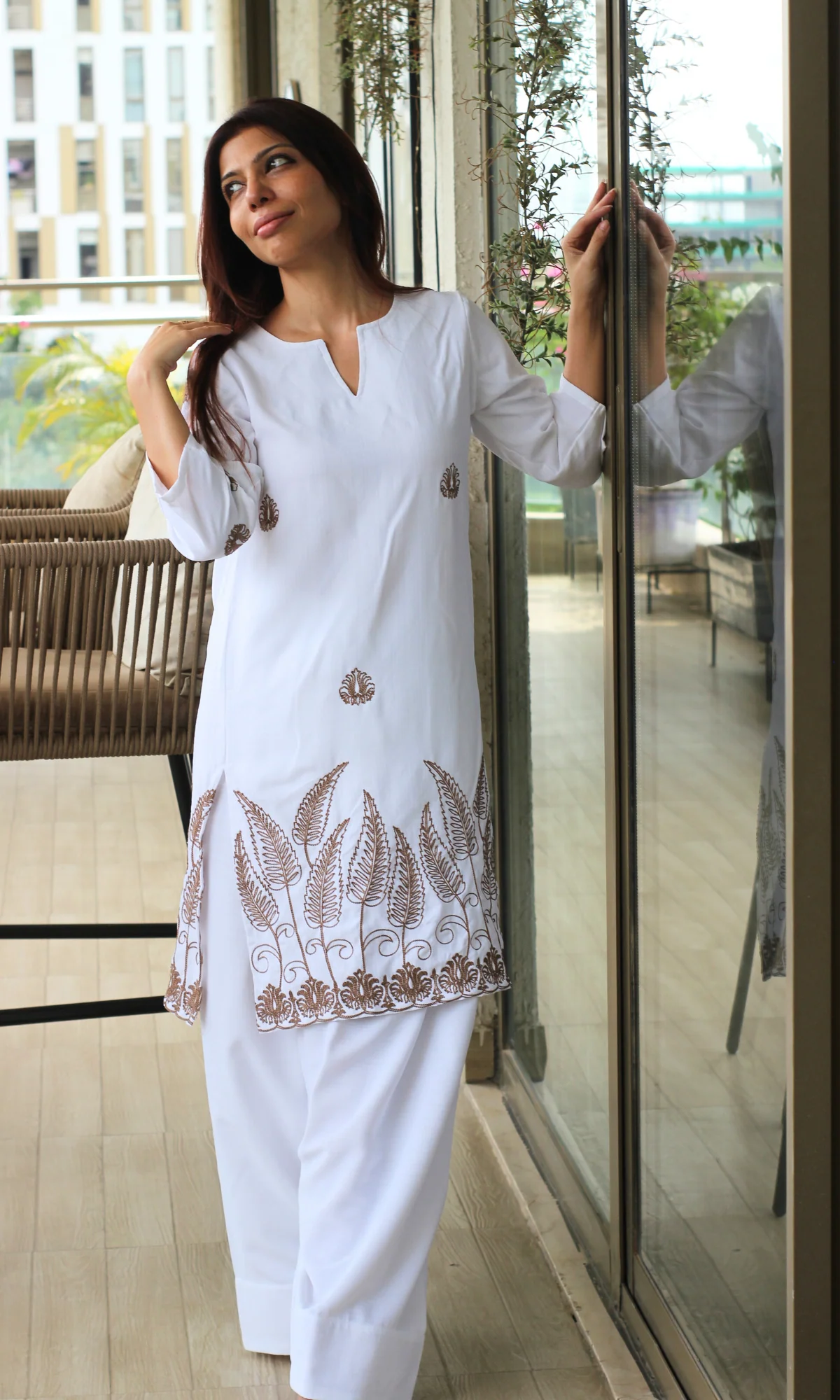 Chandani White Embroidered Kurta & Farshi Salwaar - Image 4