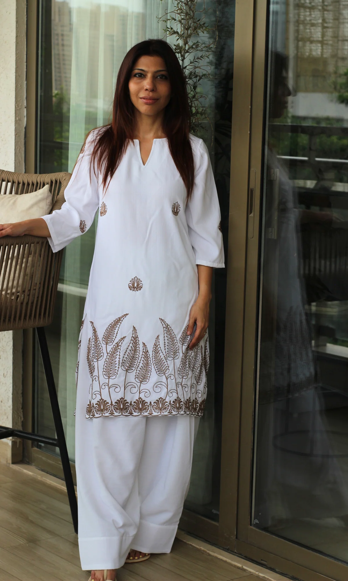 Chandani White Embroidered Kurta & Farshi Salwaar - Image 5