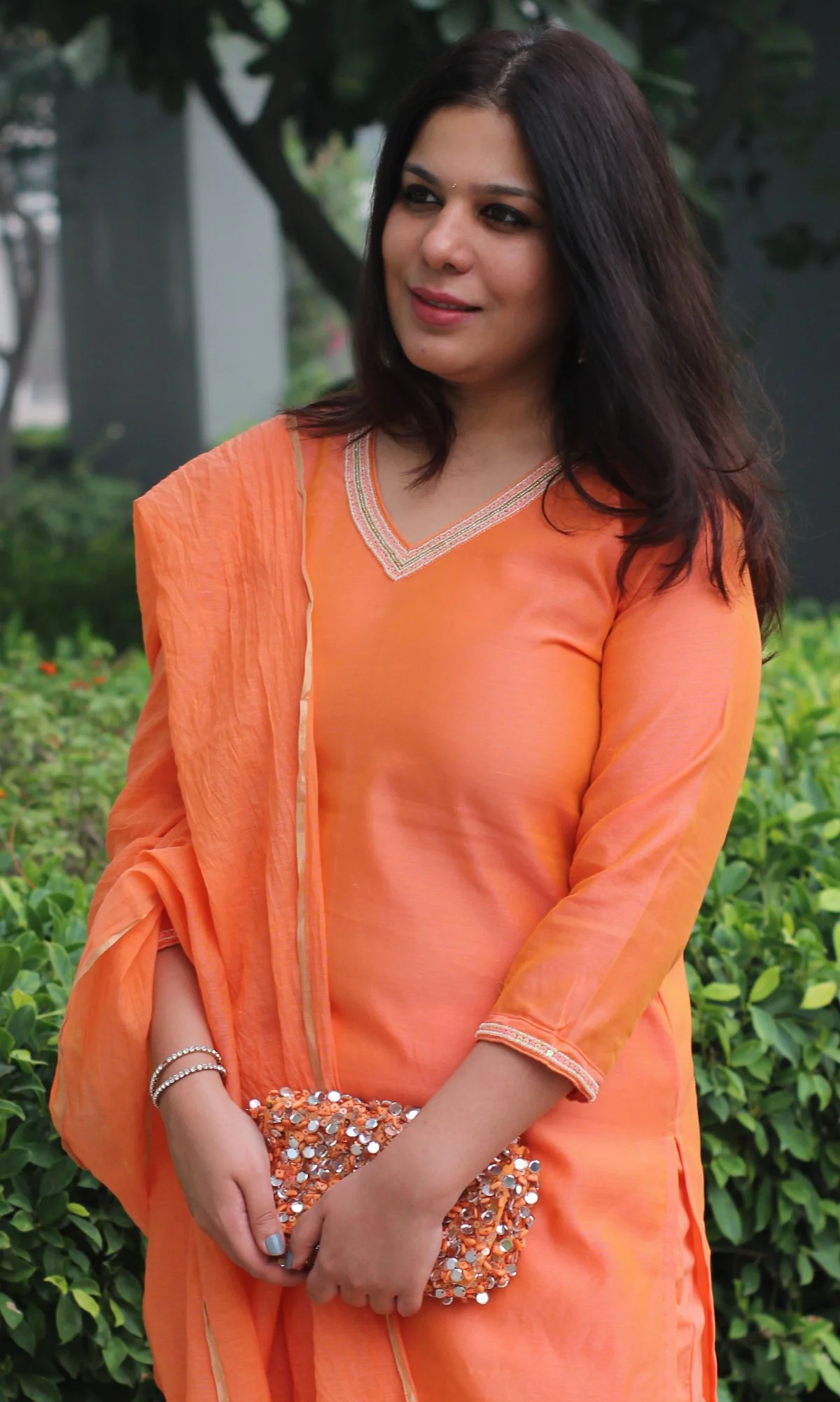 Chanderi Silk Orange Handbead and Sequin Work Kurta and Dupatta with Cotton Pants - Image 7