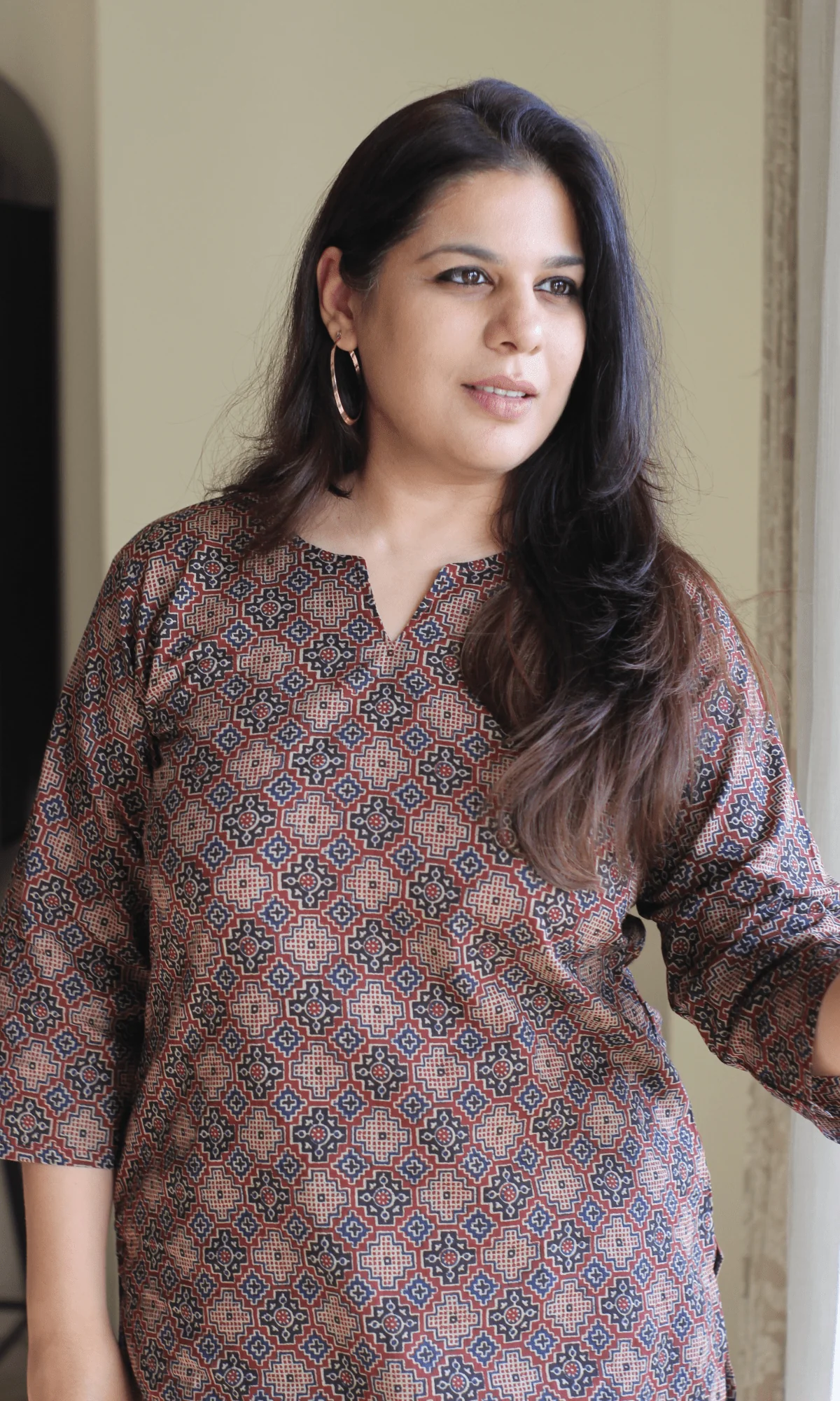 Coffin Red Ajrakh Print Short Kurta - Image 3