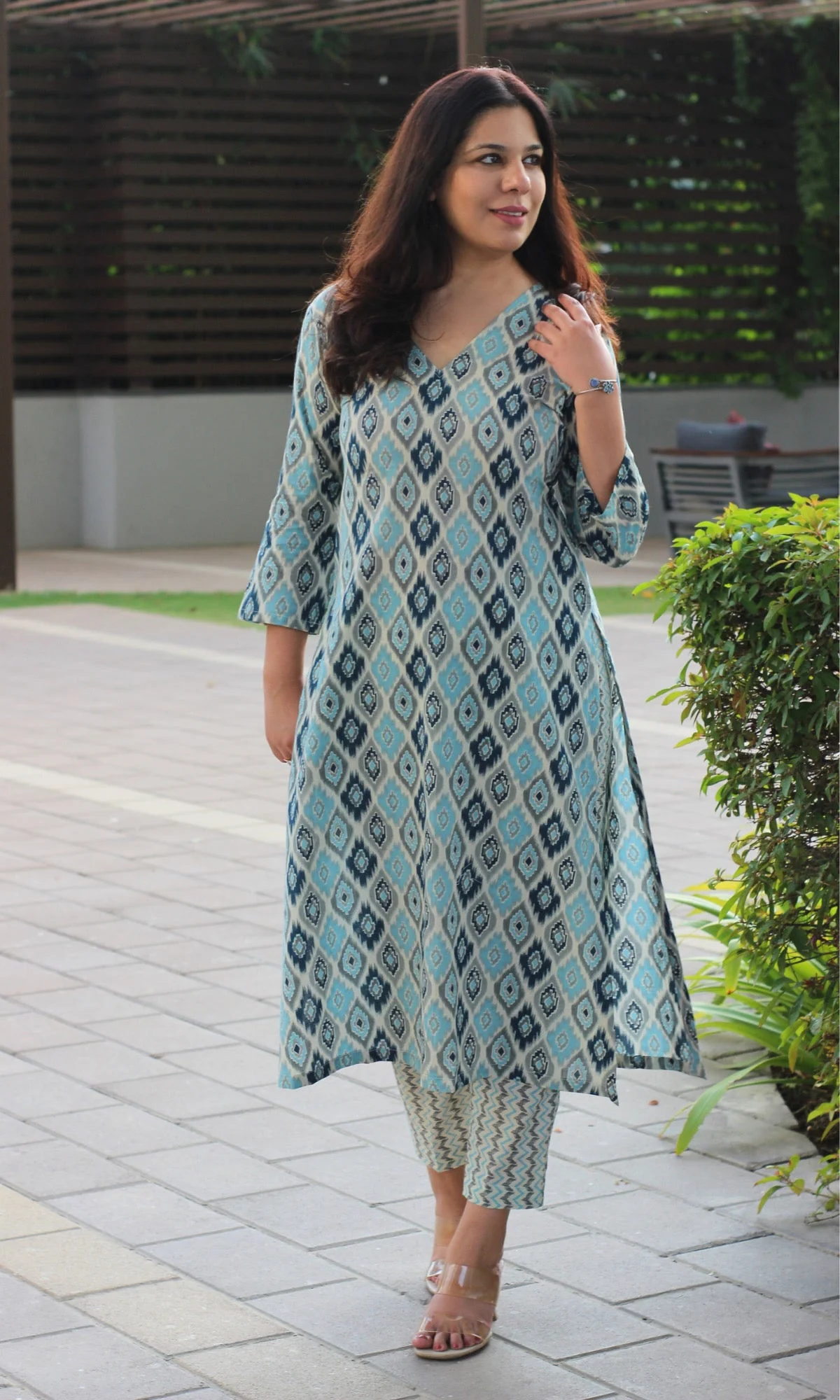 Cotton Block Print Blue Kurta and Pants - Image 4