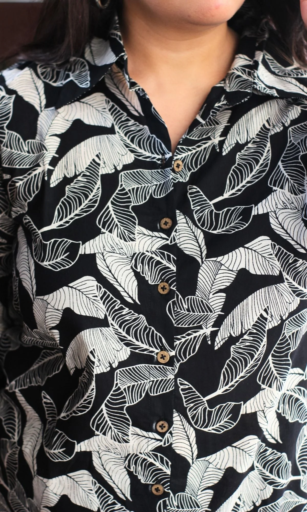 Cotton Black Leaf Print Shirt Style Co-ord - Image 5