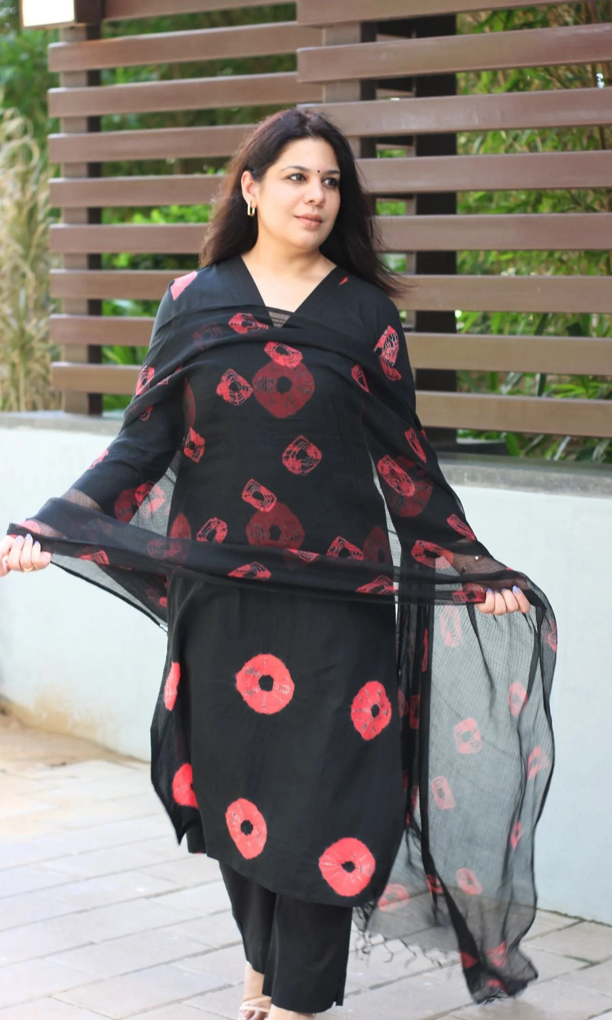 Cotton Black Shibori Suit Set with Kota Doria Dupatta - Image 4