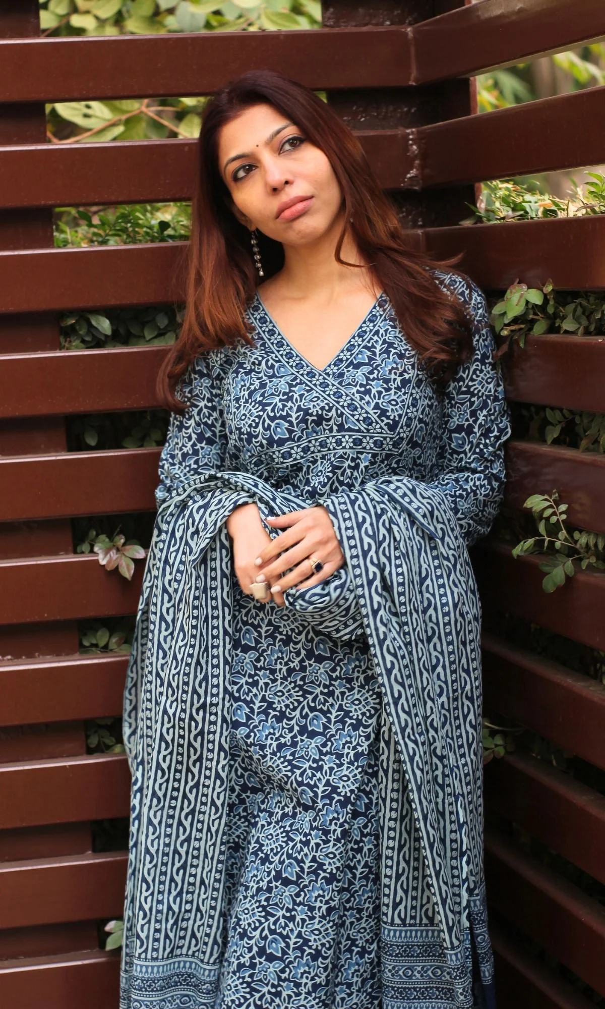 Cotton Block Print Blue Suit Set with Printed Cotton Dupatta - Image 6