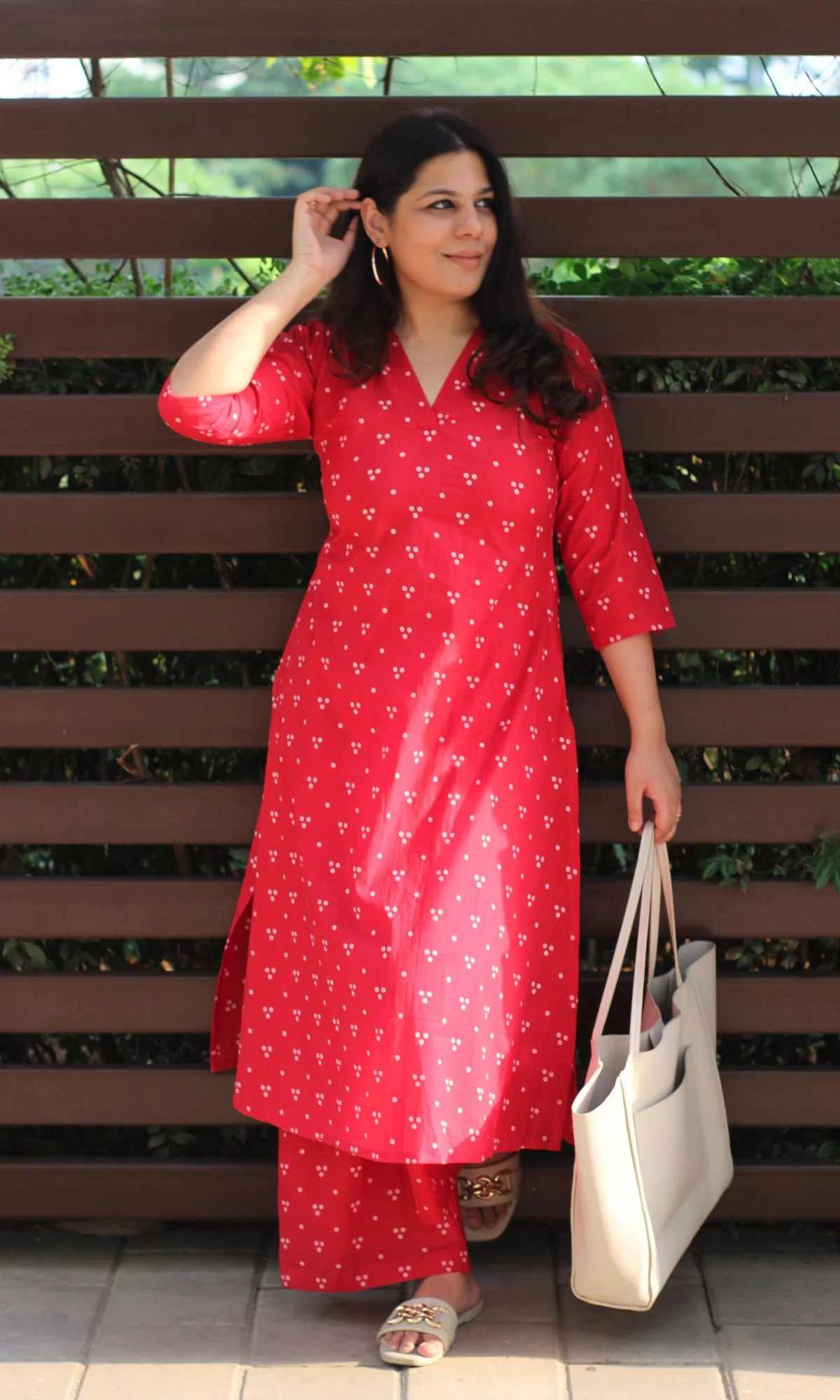 Cotton Block Print Rasberry A-line Kurta and Pants - Image 4