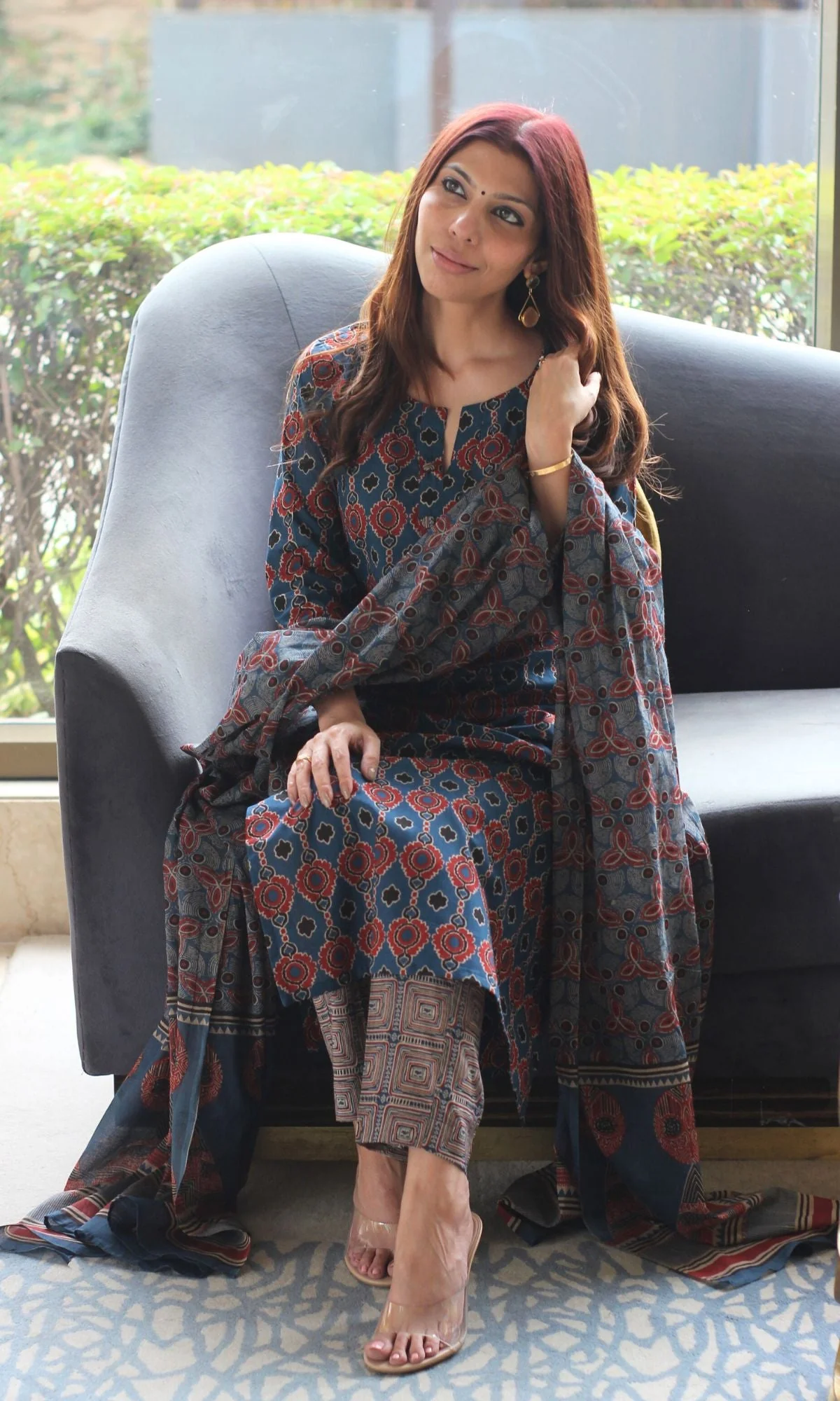 Cotton Block Print Royal Blue Suit Set with Cotton Printed Dupatta - Image 4
