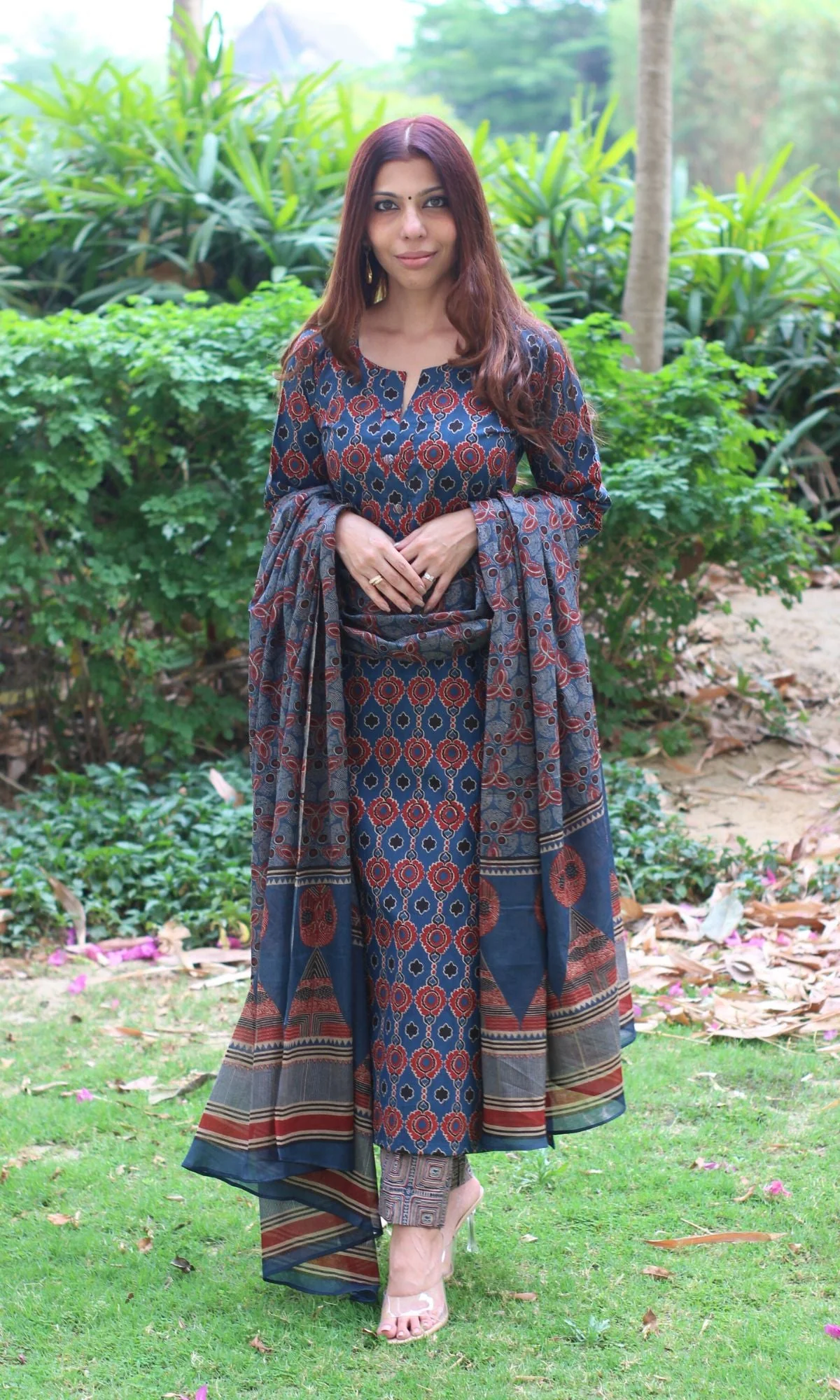 Cotton Block Print Royal Blue Suit Set with Cotton Printed Dupatta - Image 6