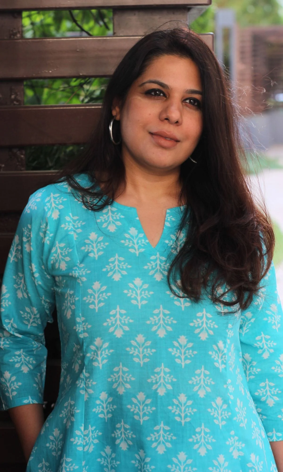 Cotton Sky Blue Block Print Kali Kurta - Image 6