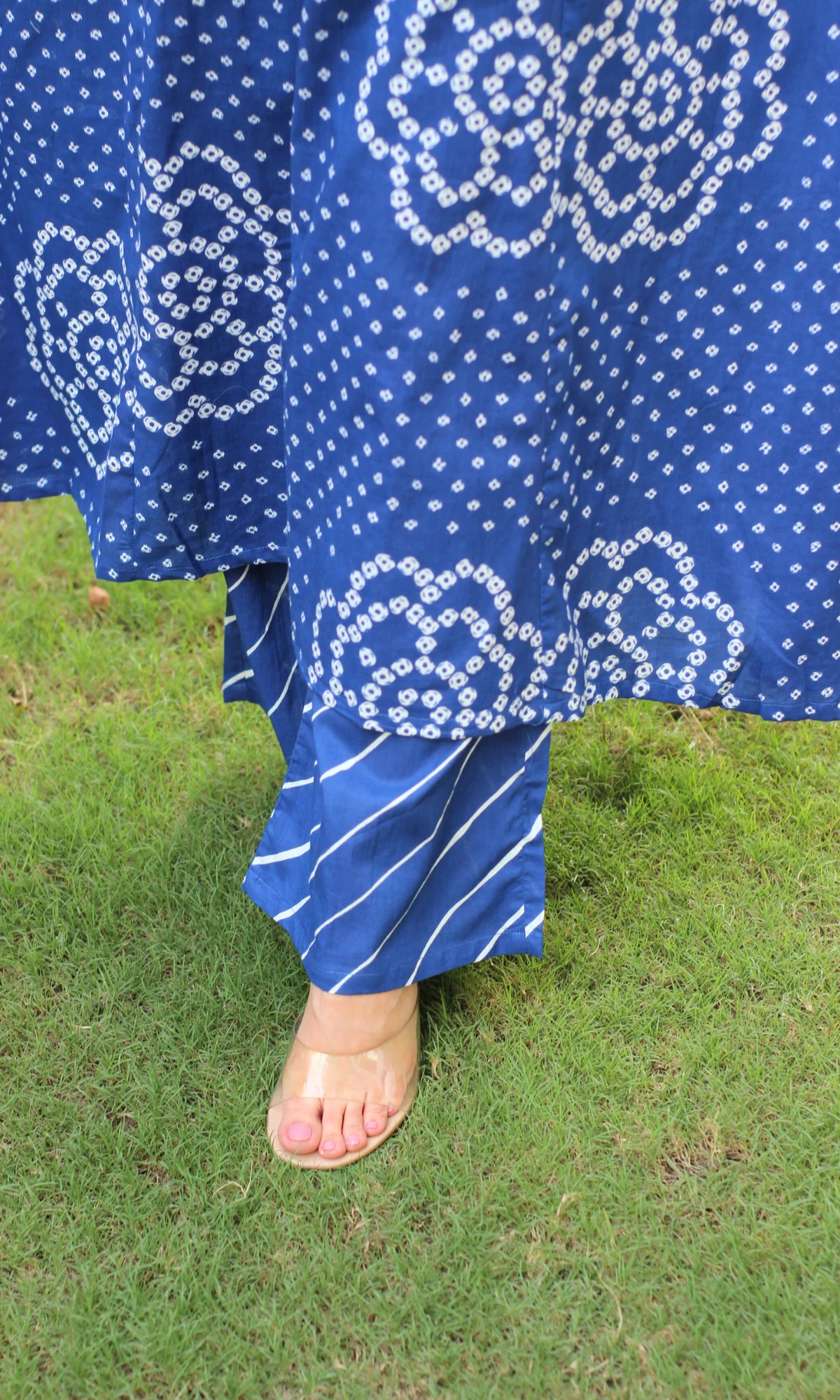 Cotton Blue Meadow Print High Low Kurta & Palazzo - Image 4