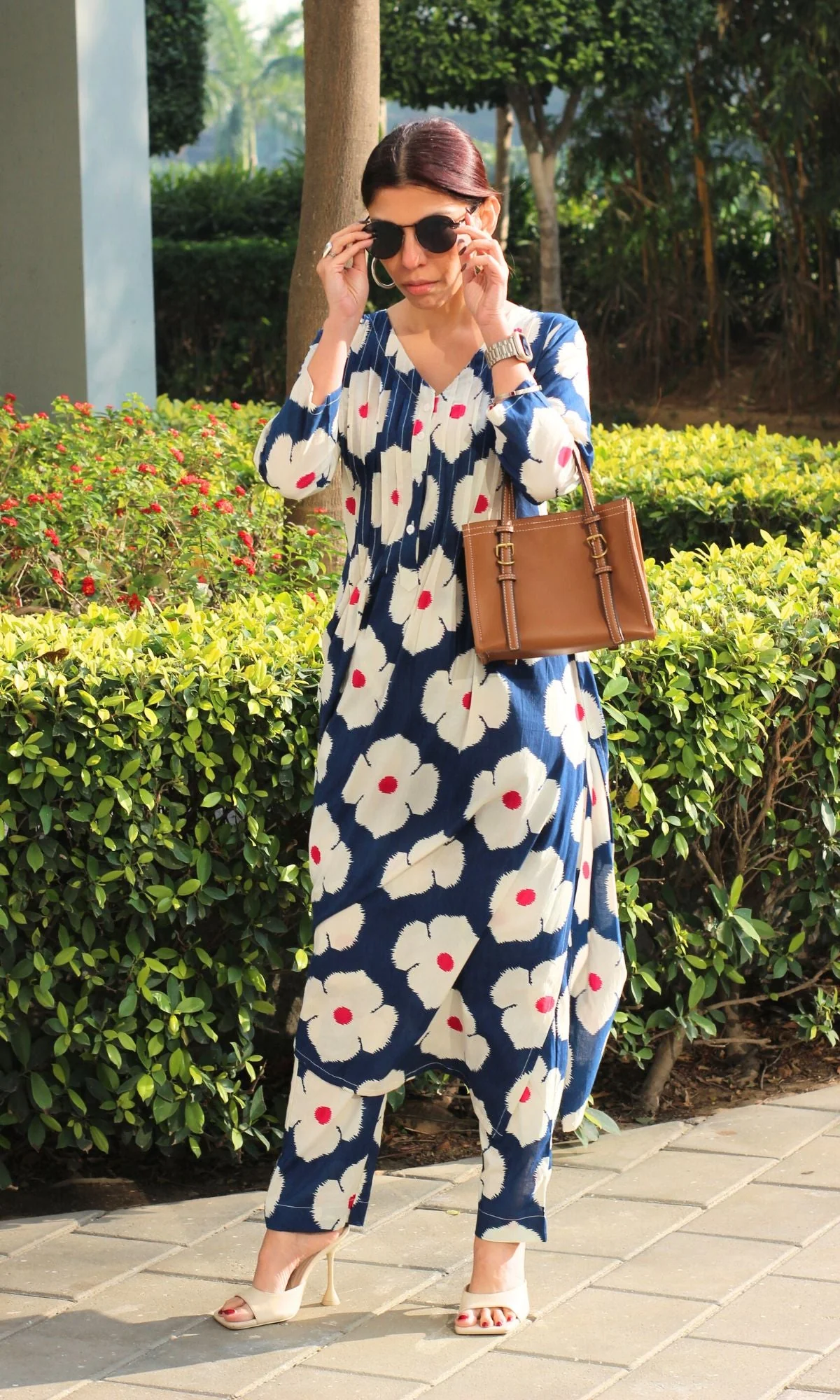 Cotton Blue & Pink Hibiscus Printed Coord - Image 2