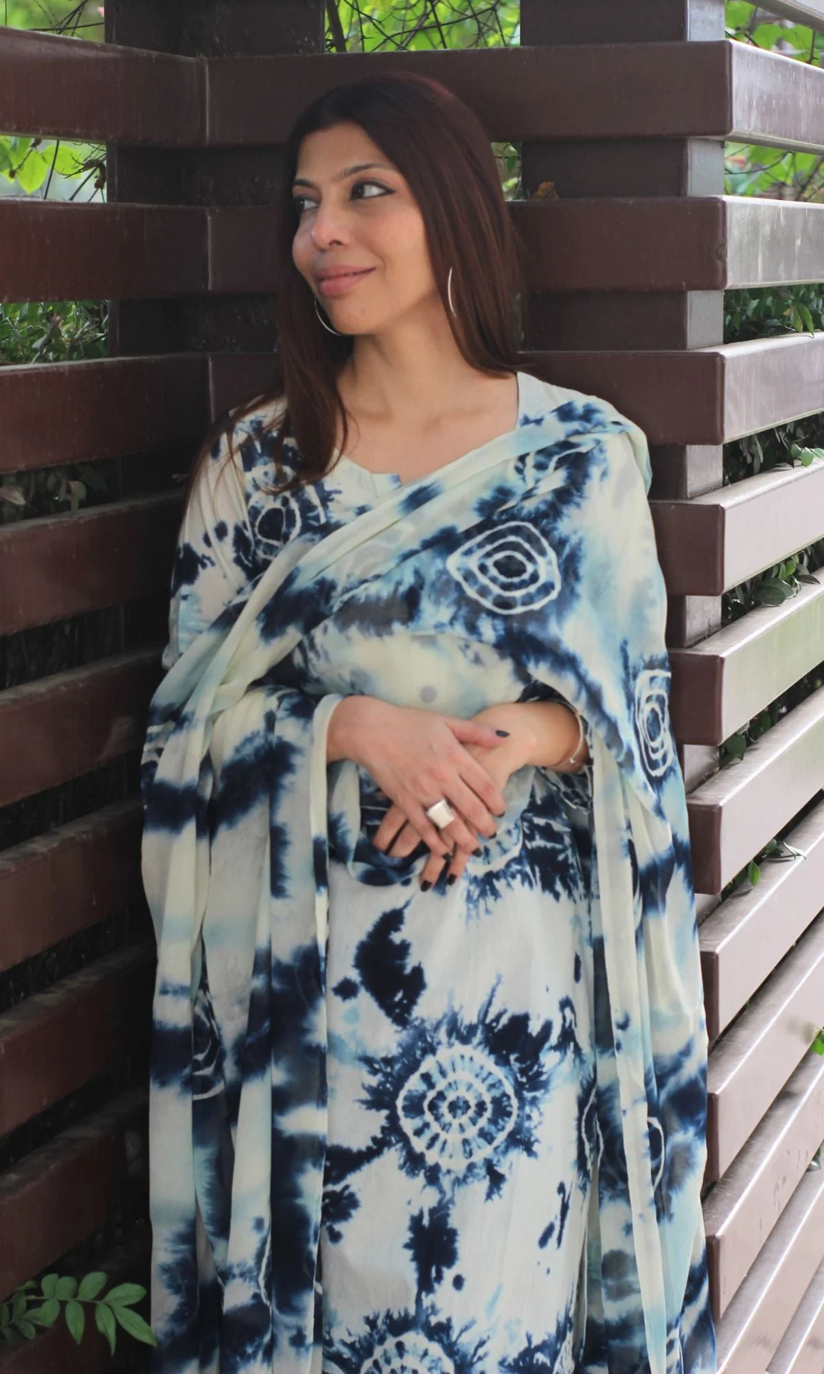 Cotton Blue Shibori Print Suit Set with Chiffon Dupatta - Image 4