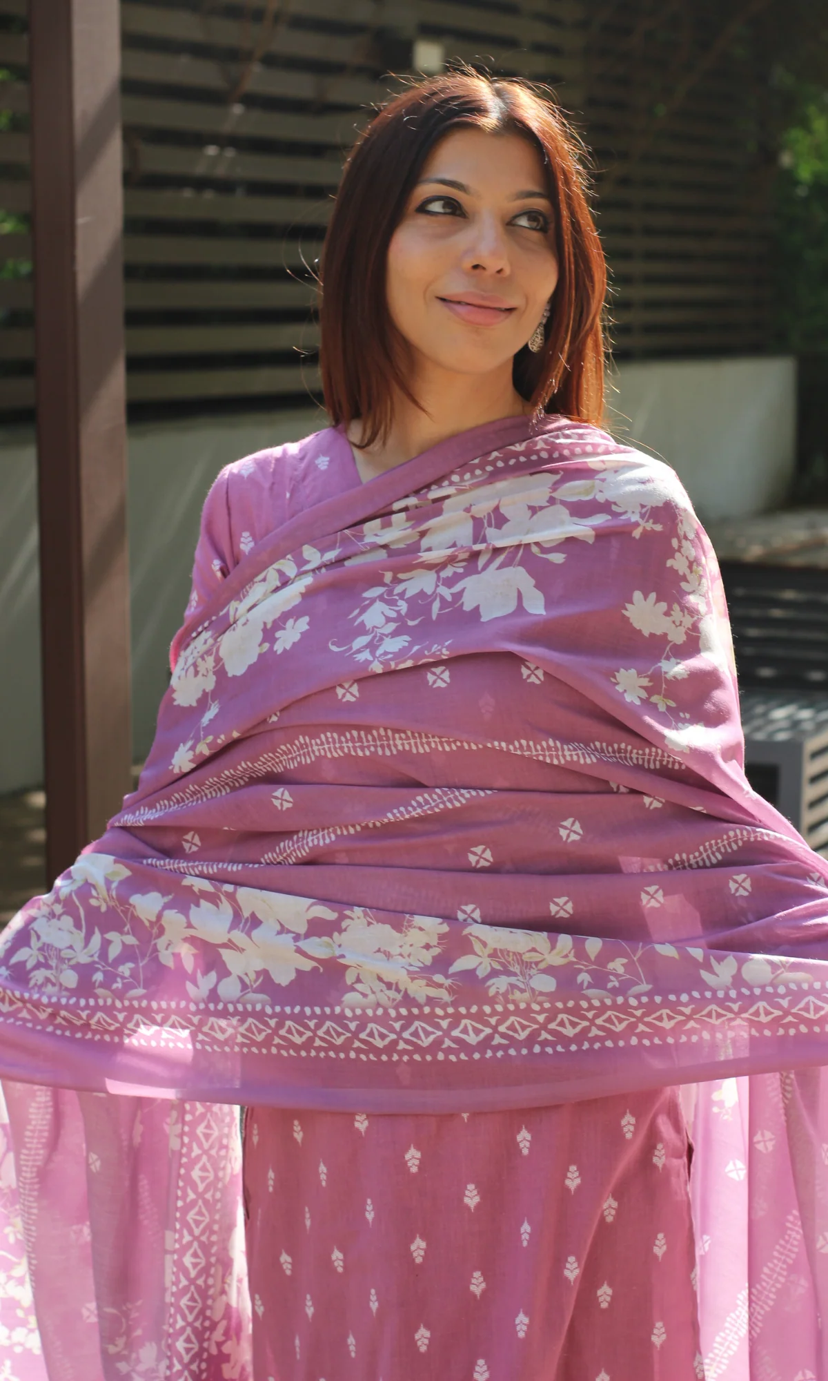 Cotton Blush Pink Dobby Kurta, Cotton Pants & Printed Dupatta - Image 4
