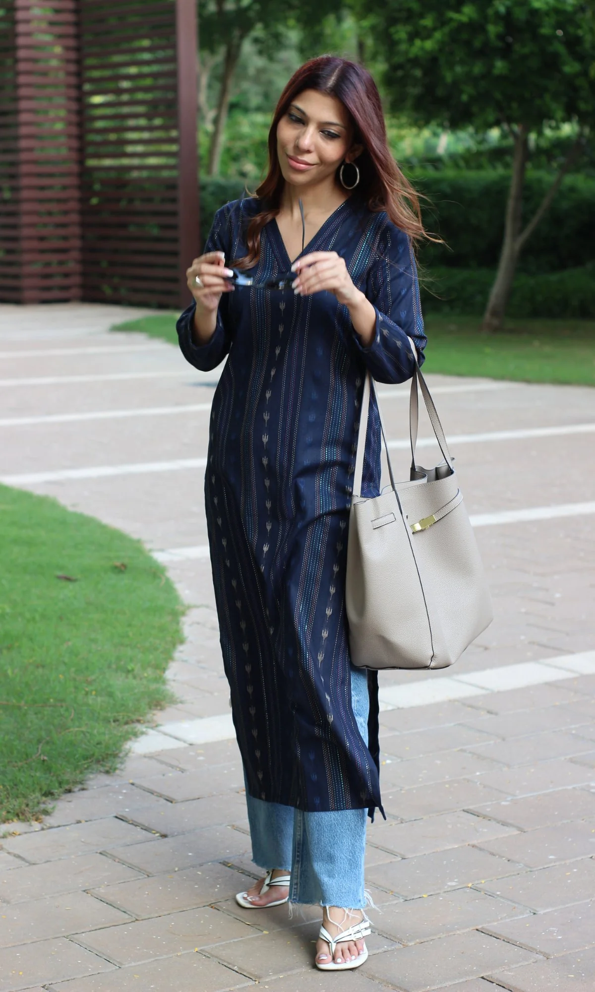 Cotton Navy Blue Ikkat Weaved Kurta - Image 2