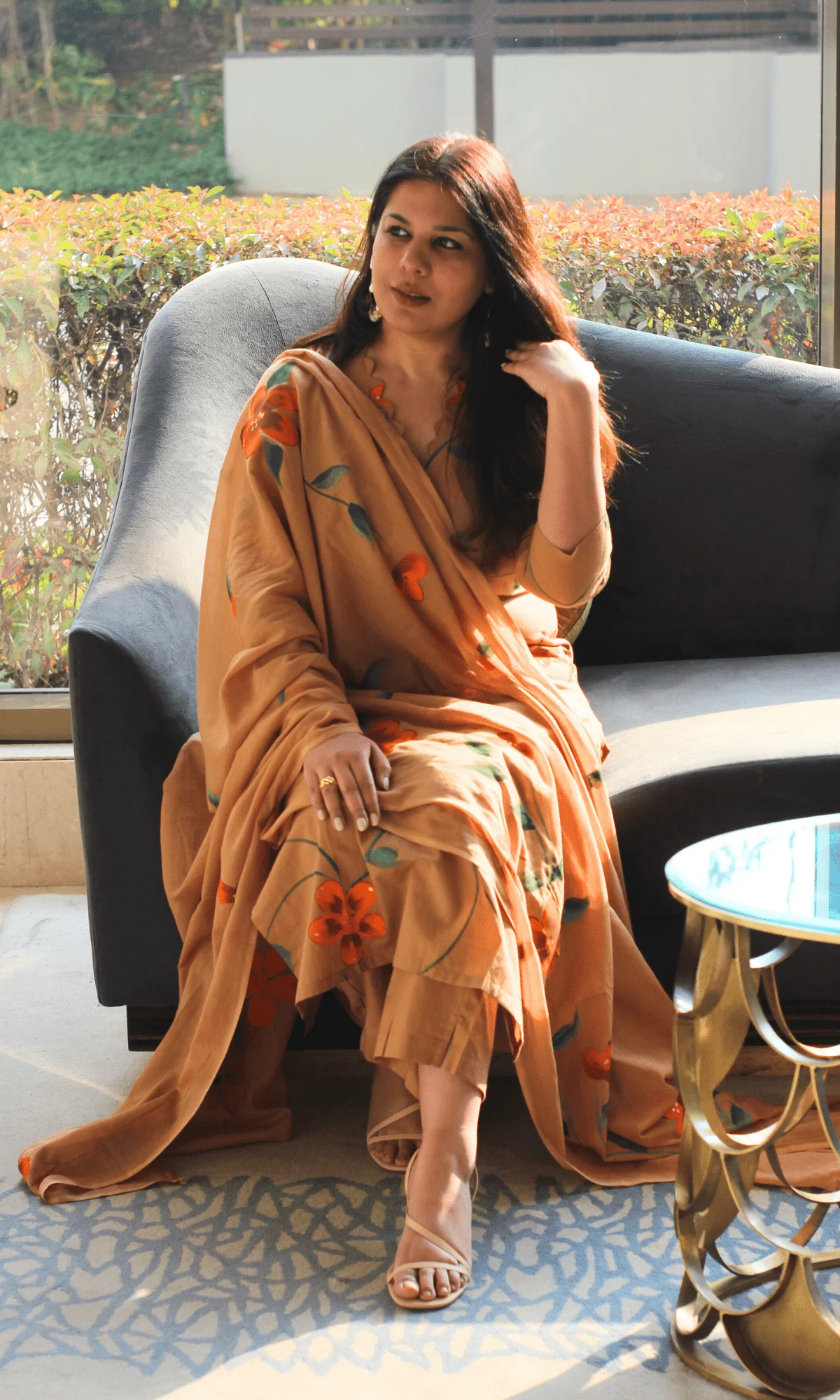 Cotton Cinnamon Handbrush Painted Suit with Mul Handbrush Painted Dupatta - Image 3