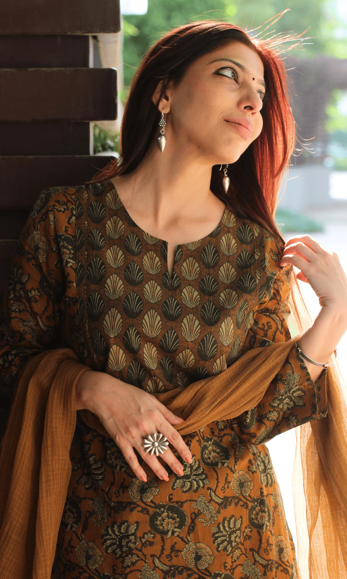 Cotton Copper Ajrakh Print Suit with Kota Doria Dupatta - Image 3