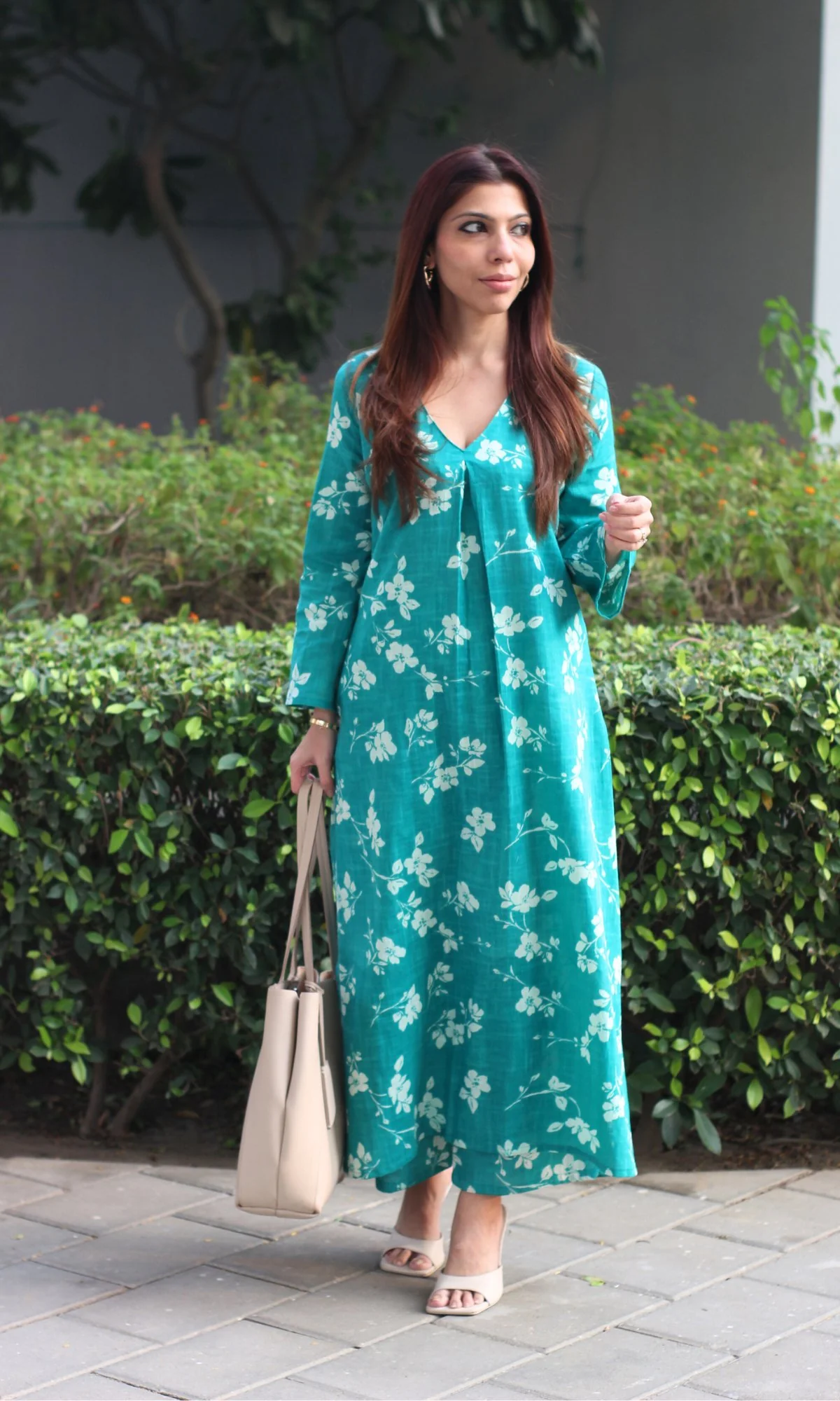 Cotton Slub Jade Pleated Kurta with Pants - Image 5
