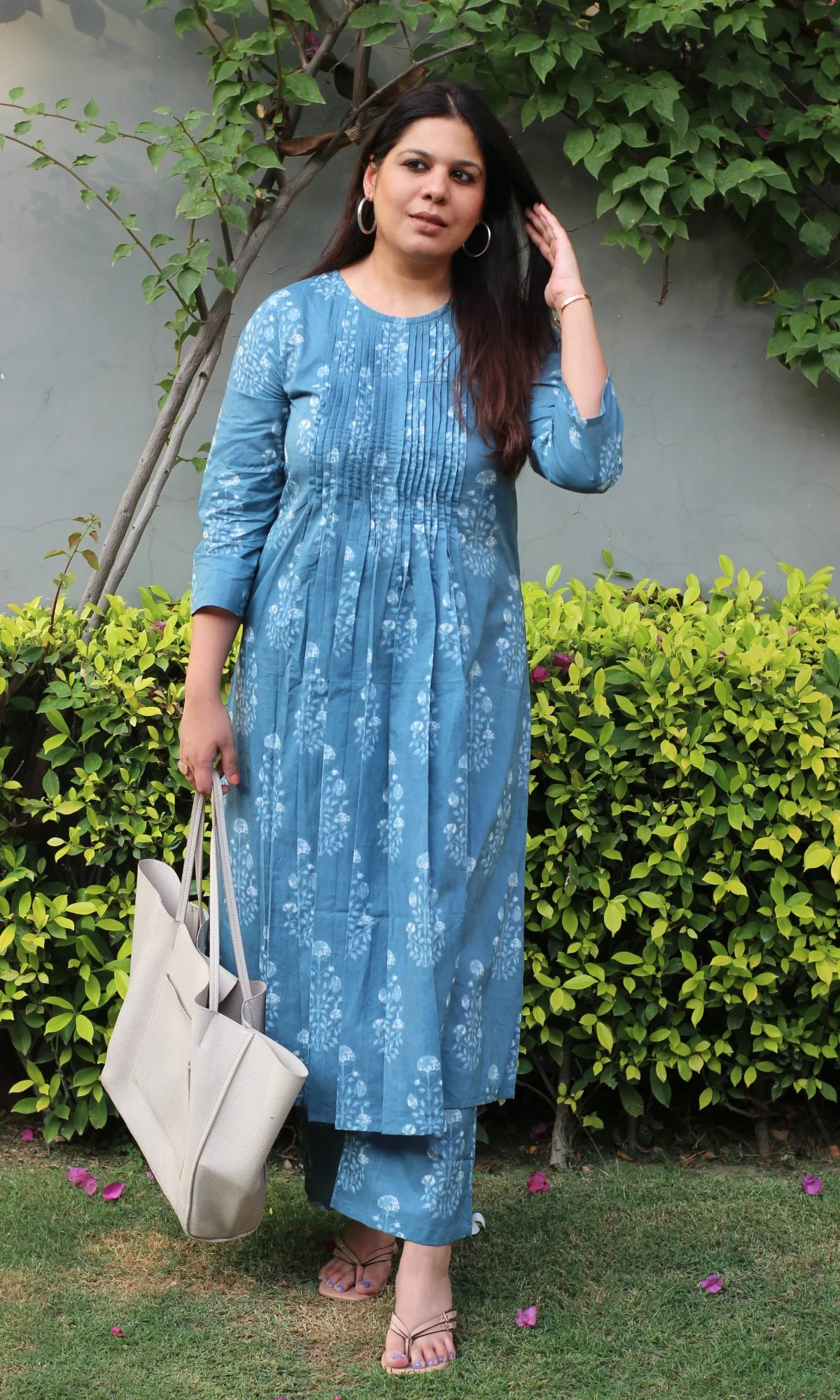 Cotton Deep Blue Pleated Co-ord