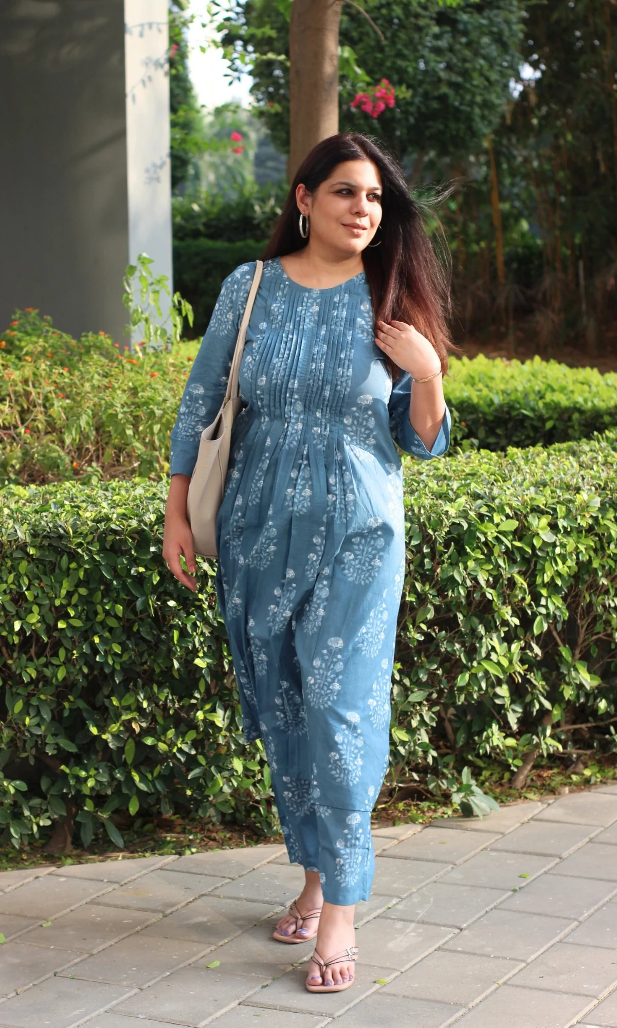 Cotton Deep Blue Pleated Co-ord - Image 4