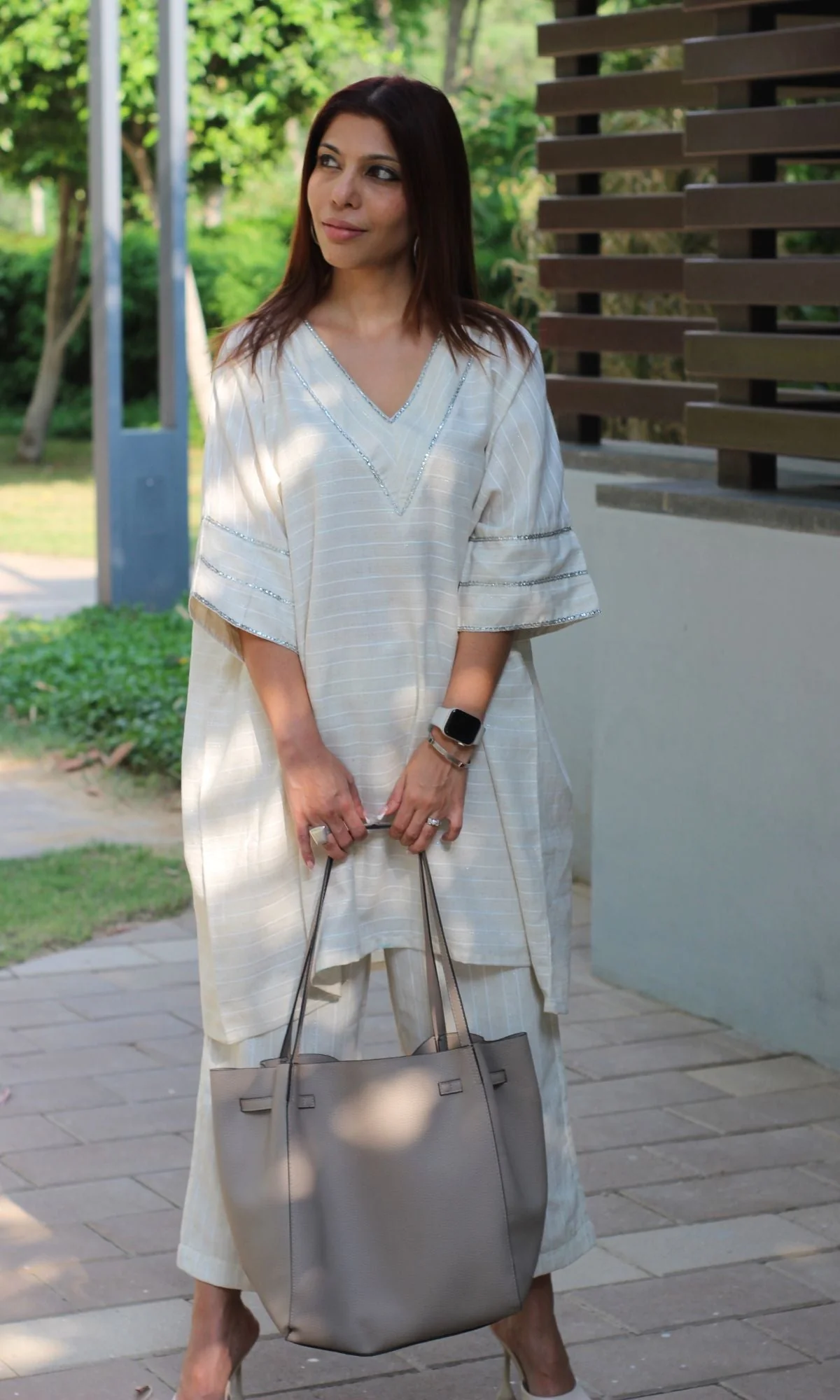 Cotton Dobby Lurex Off White and Silver Coord Set - Image 2