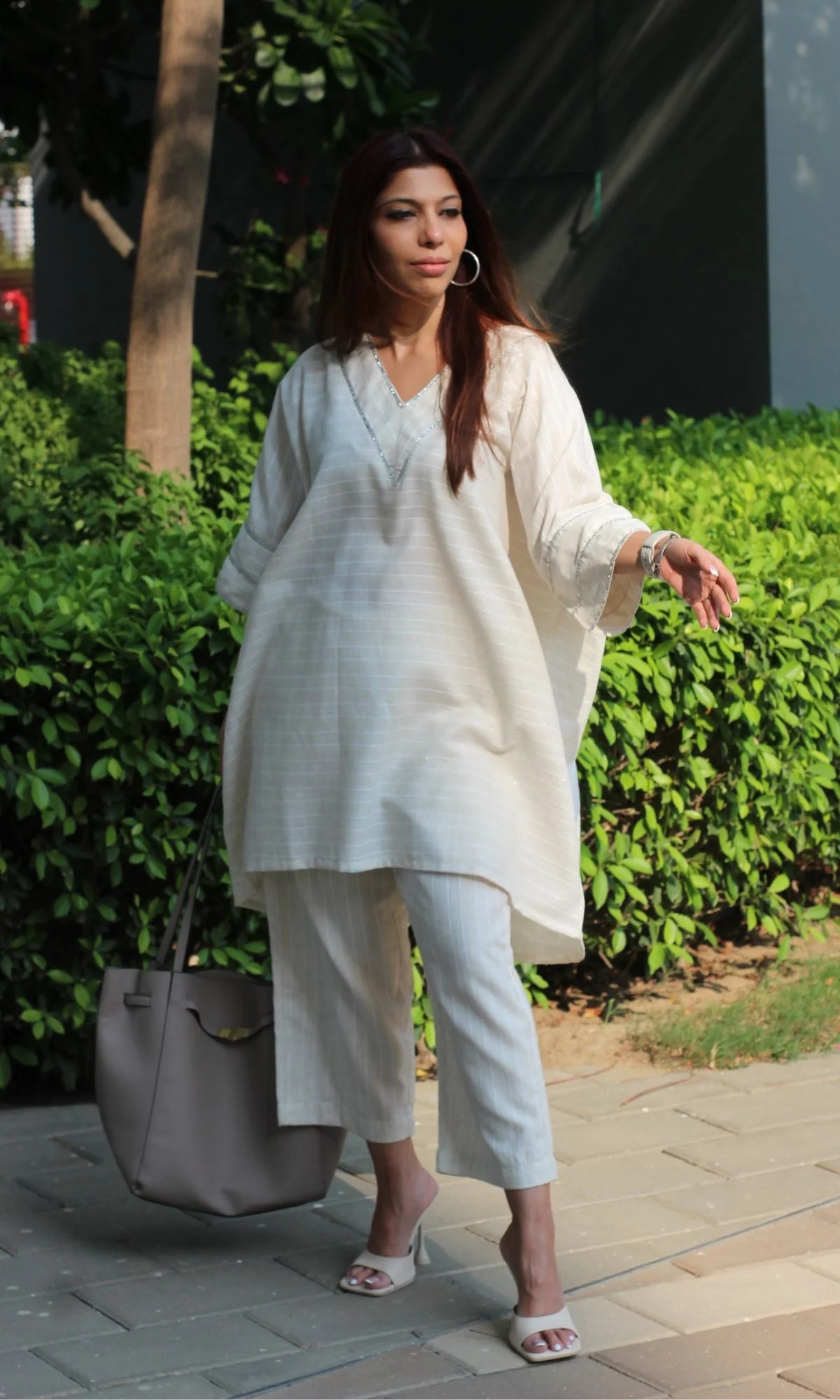 Cotton Dobby Lurex Off White and Silver Coord Set - Image 3