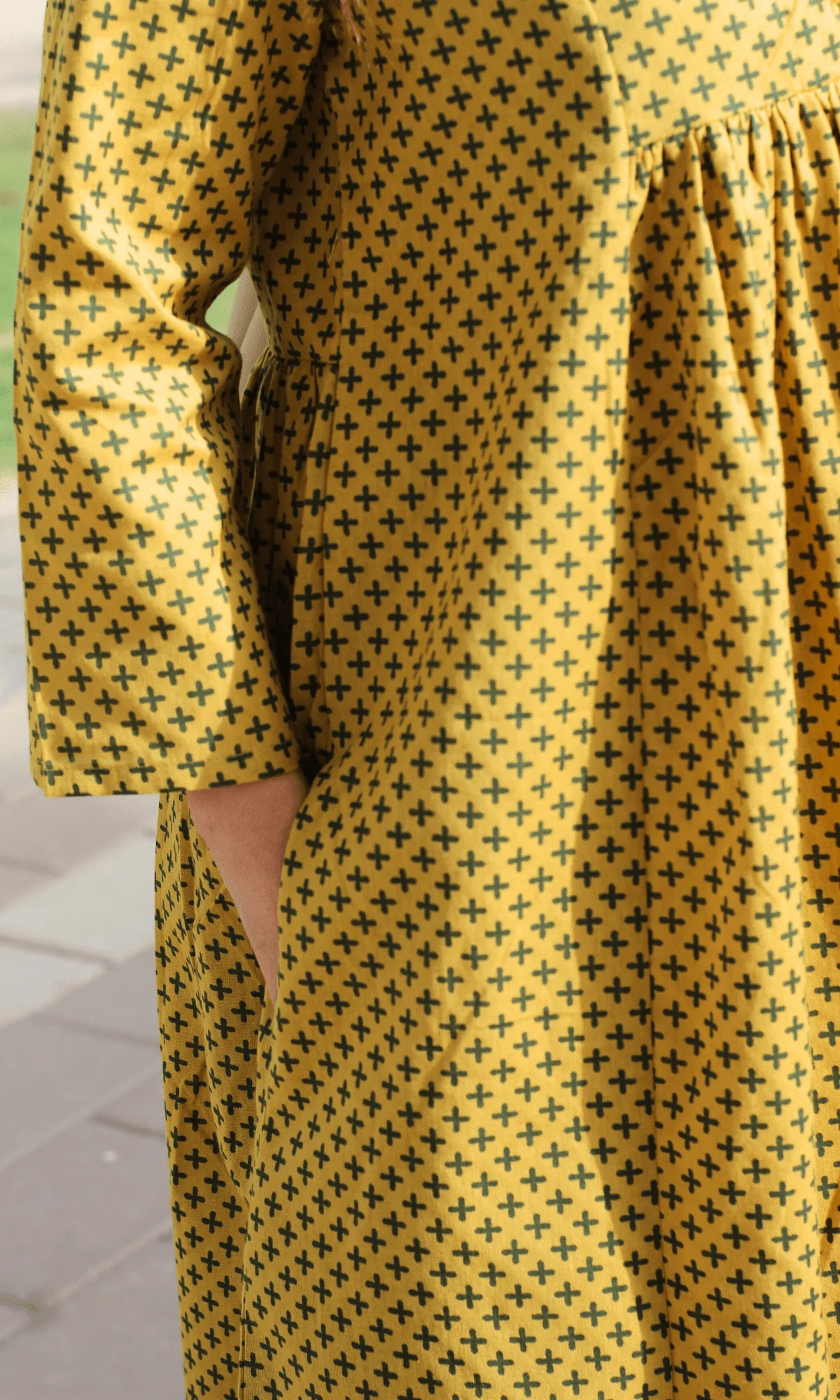 Cotton Flex Mustard Printed Buttoned Pleated Co-ord - Image 5