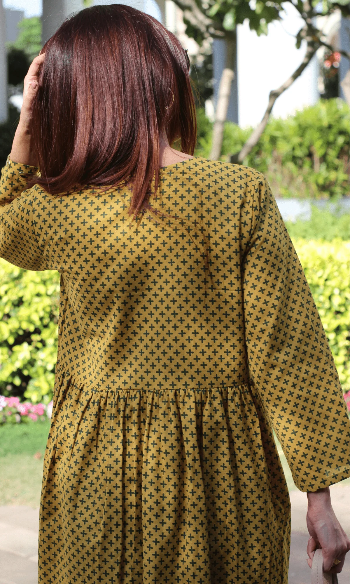 Cotton Flex Mustard Printed Buttoned Pleated Co-ord - Image 6