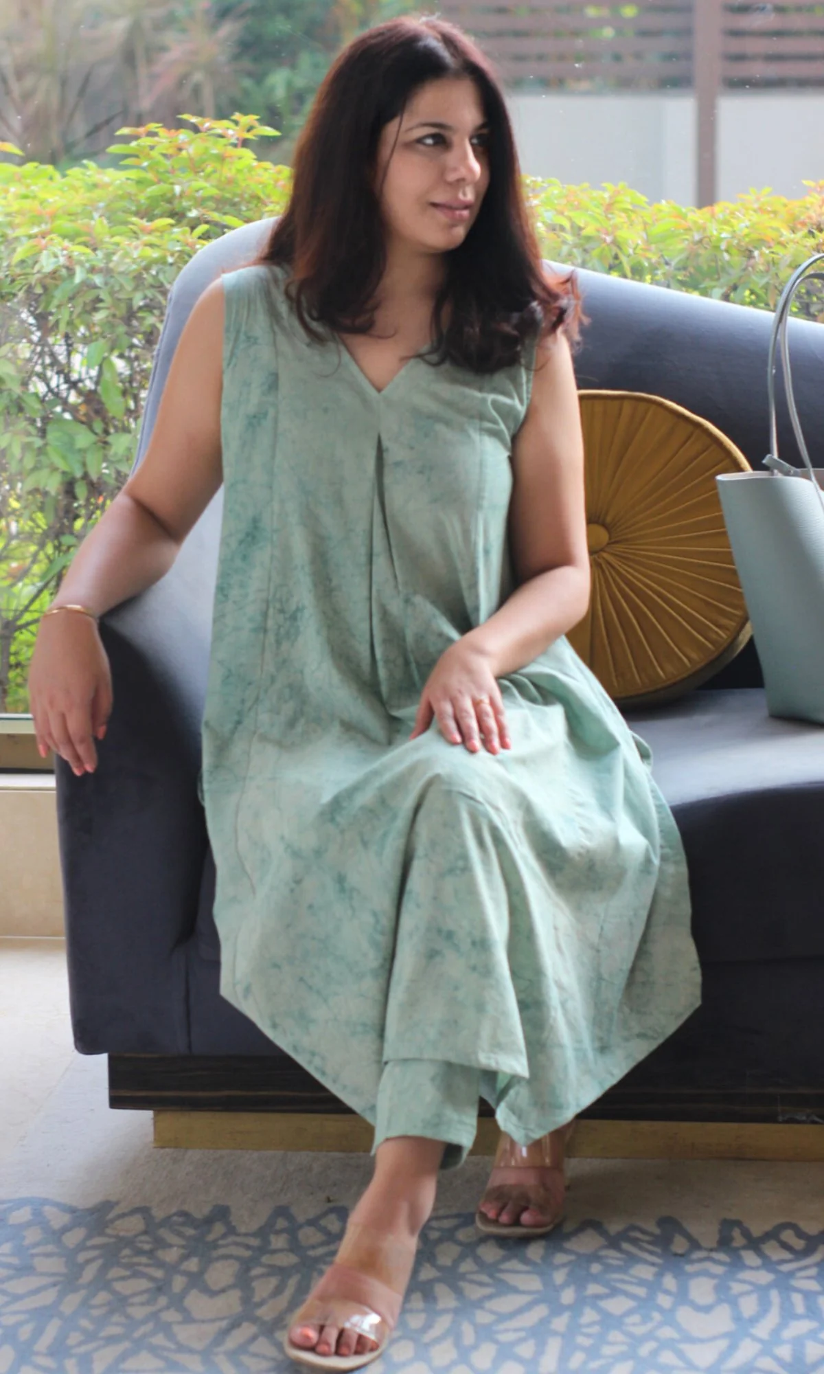 Cotton Gradient Handprinted Green Coord Set - Image 4