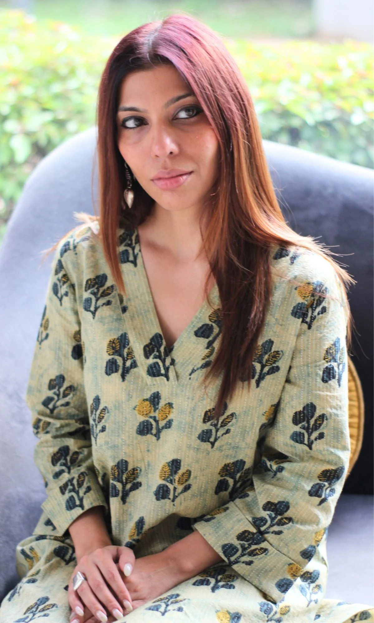Cotton Kantha Summer Green Vanaspati print A-line Kurta - Image 4