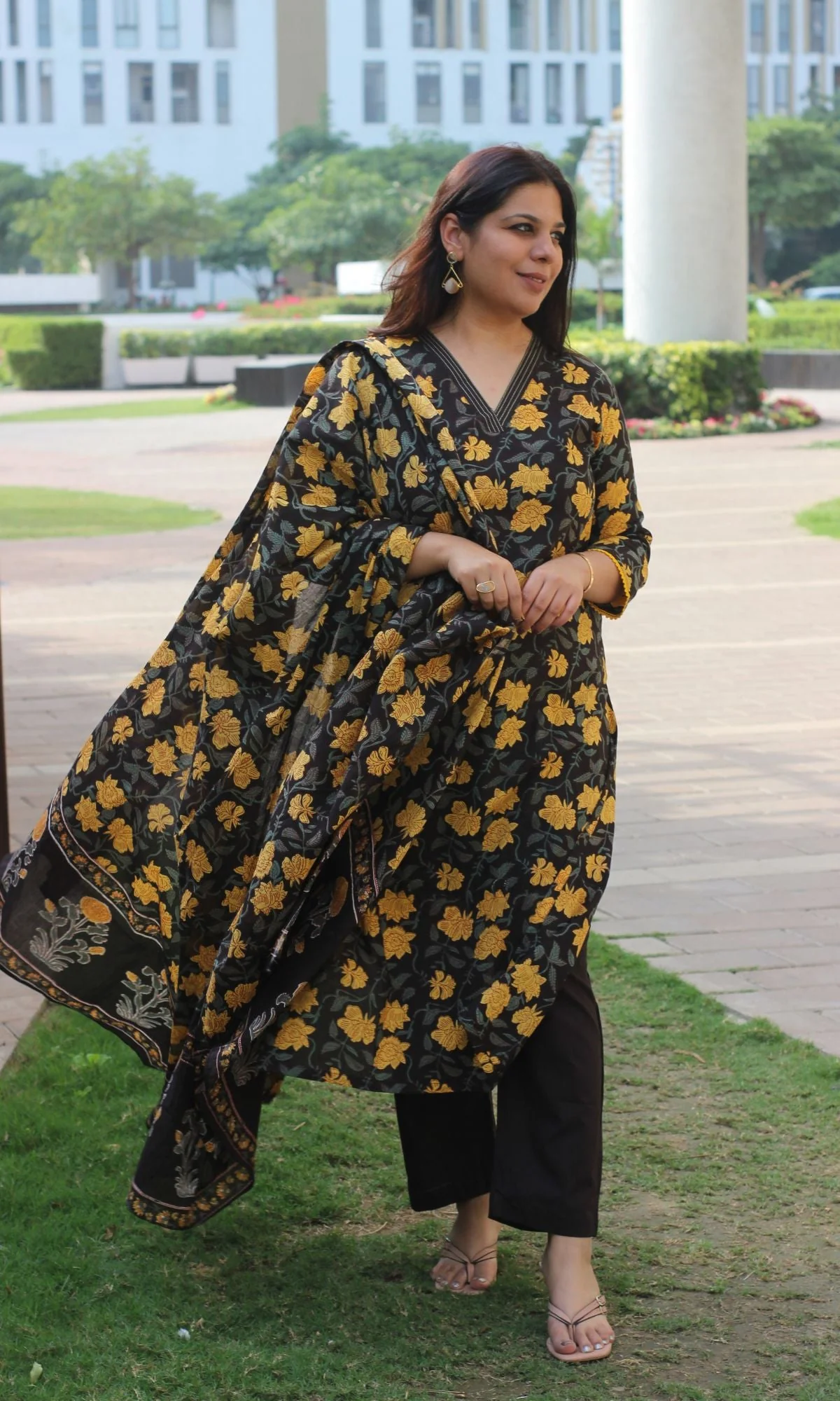 Cotton Green & Yellow Jahota Print Suit with Cotton Printed Dupatta