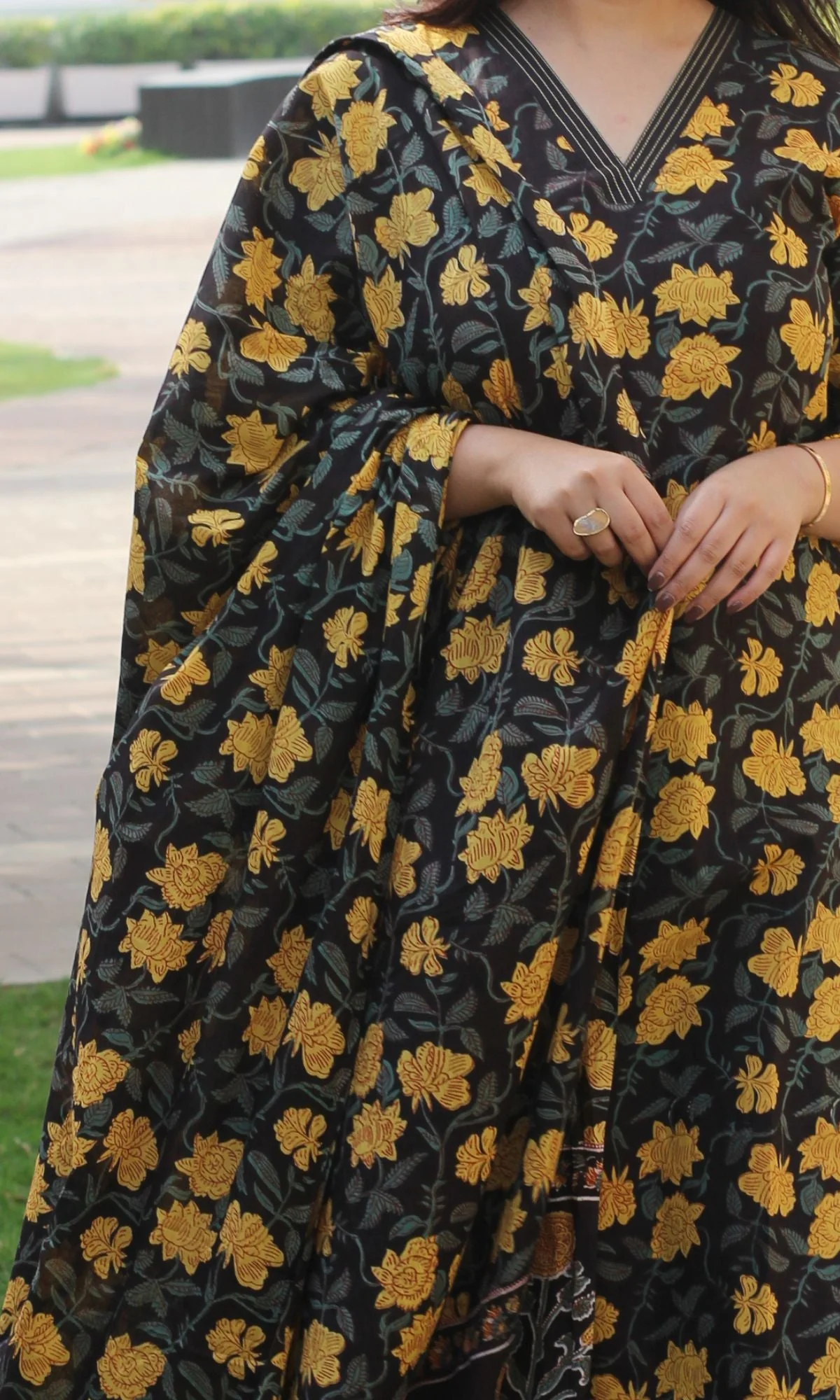 Cotton Green & Yellow Jahota Print Suit with Cotton Printed Dupatta - Image 3