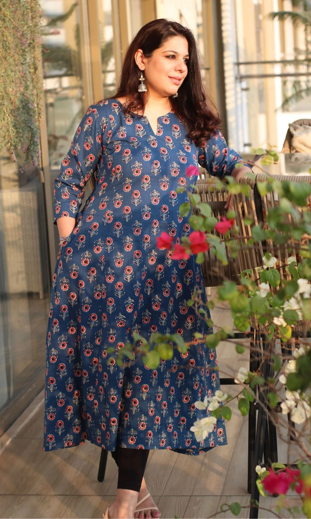 Cotton Block Print Blue Kali Kurta - Image 6