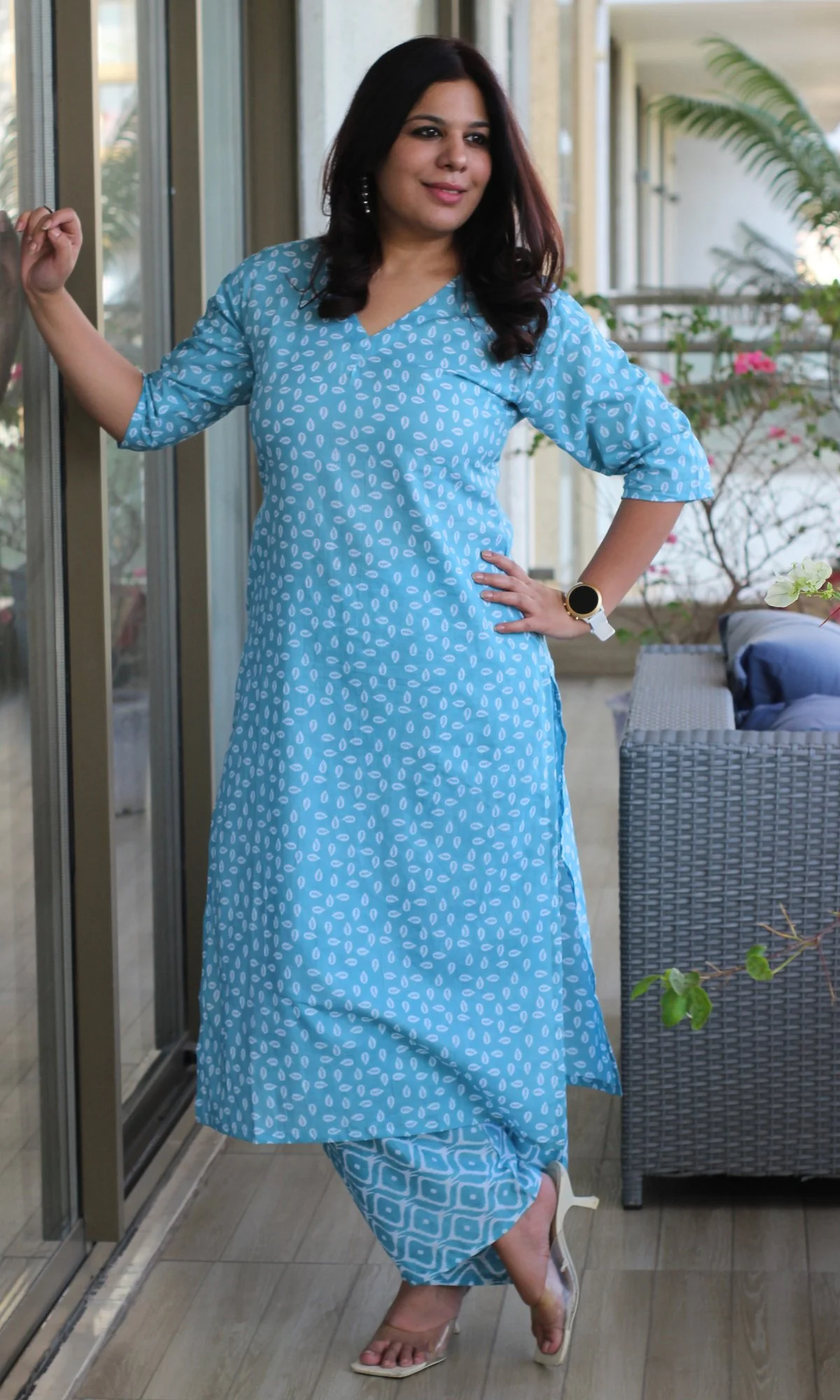 Cotton Block Print Blue Kurta and Pants - Image 4