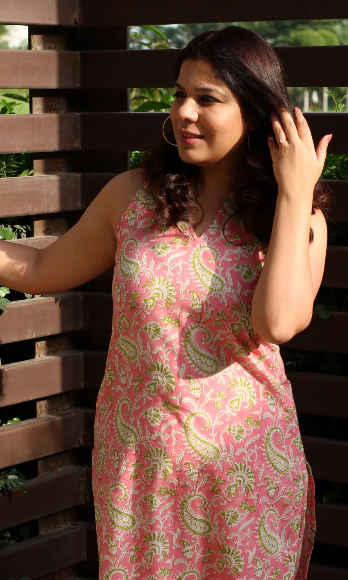 Cotton Handblock Halter Neck Pink Kurta and Pants - Image 3