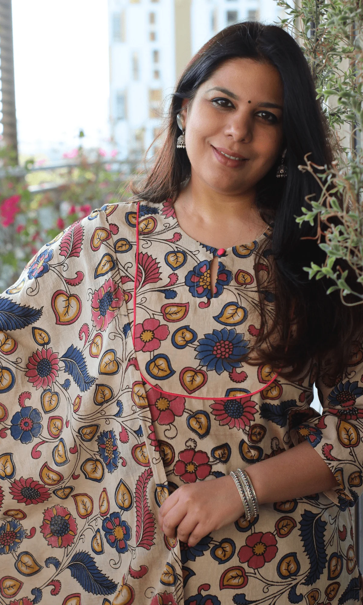 Cotton Handblock Kalamkari Beige & Pink Story Kurta & Dupatta - Image 2