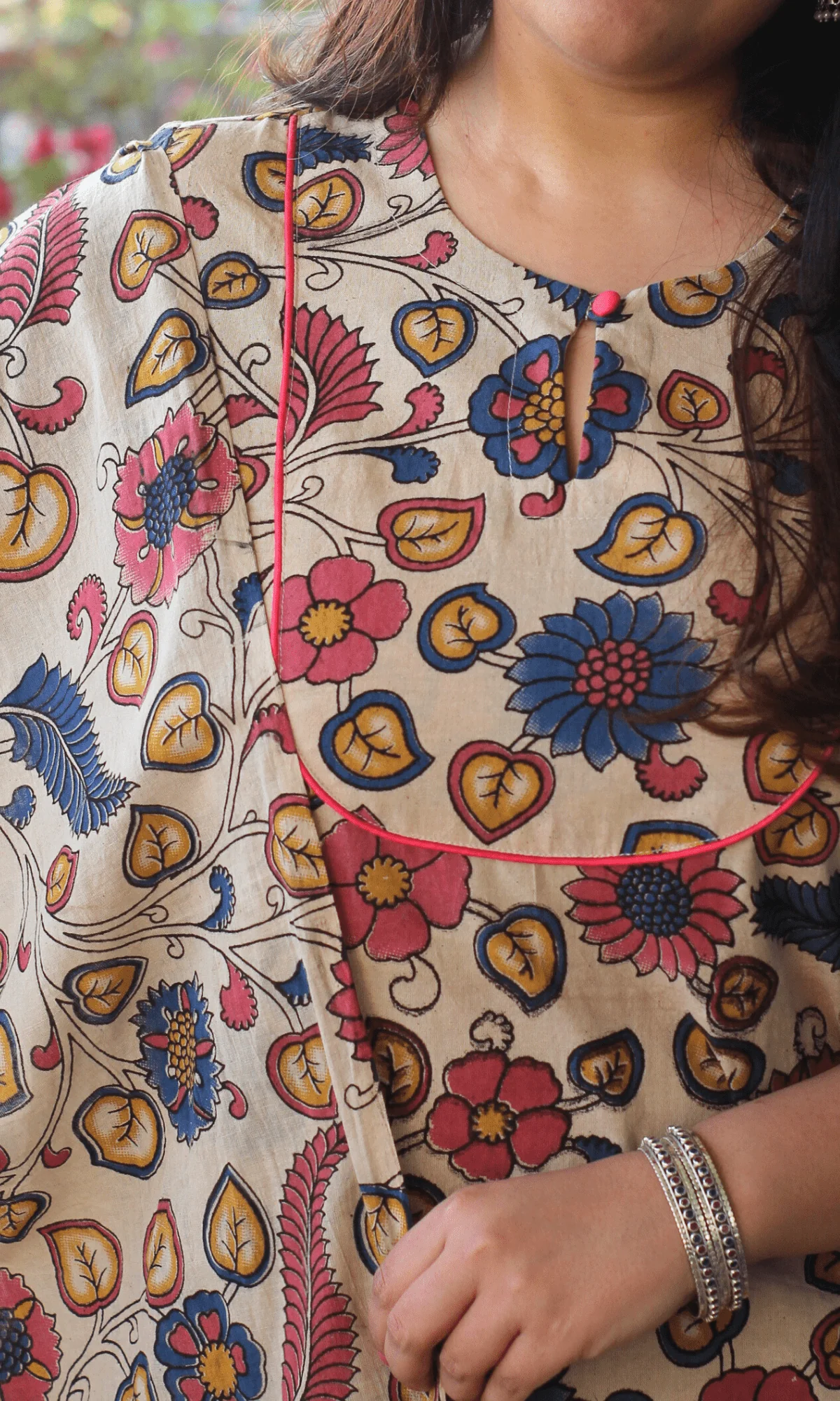 Cotton Handblock Kalamkari Beige & Pink Story Kurta & Dupatta - Image 5