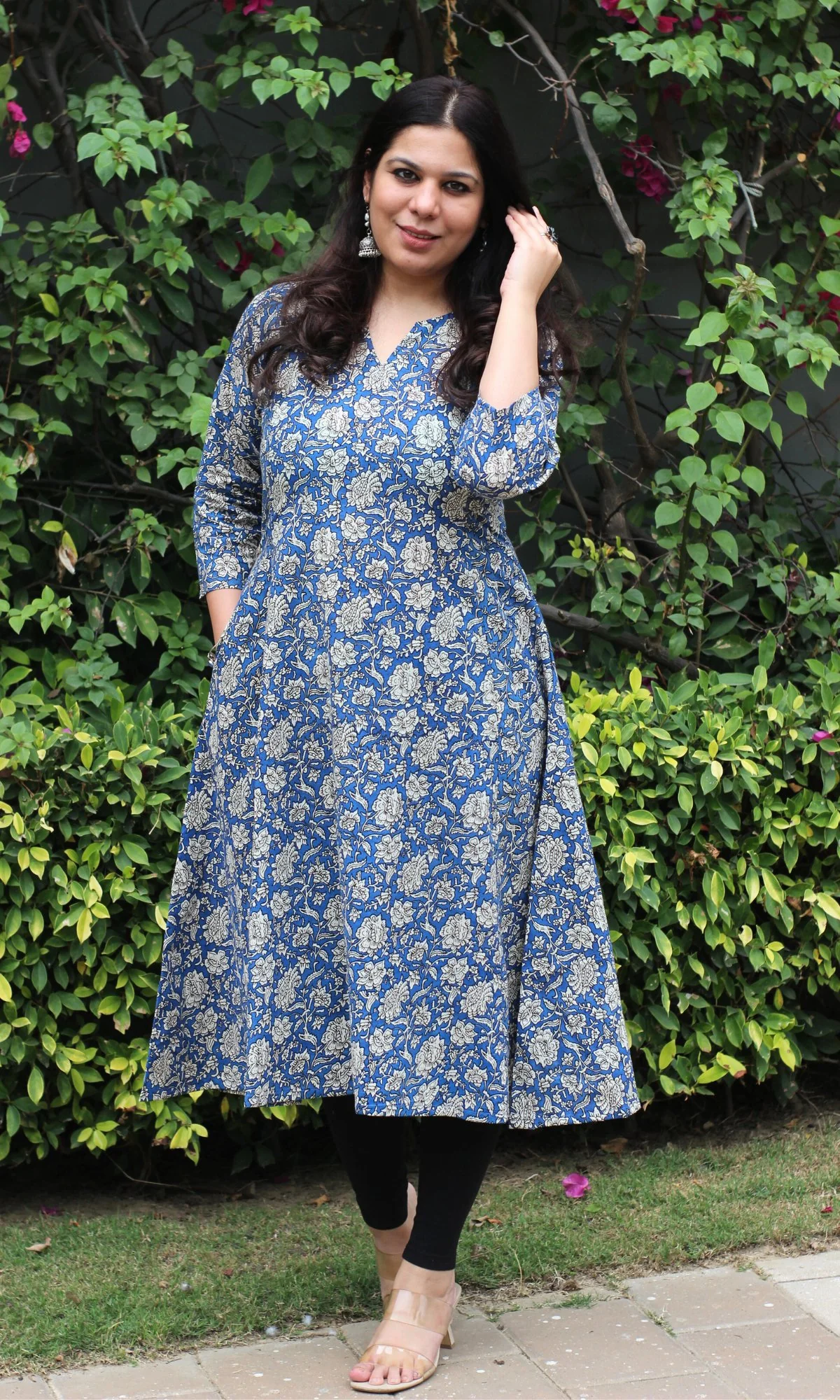 Cotton Handblock Kalamkari Blue Kurta - Image 3