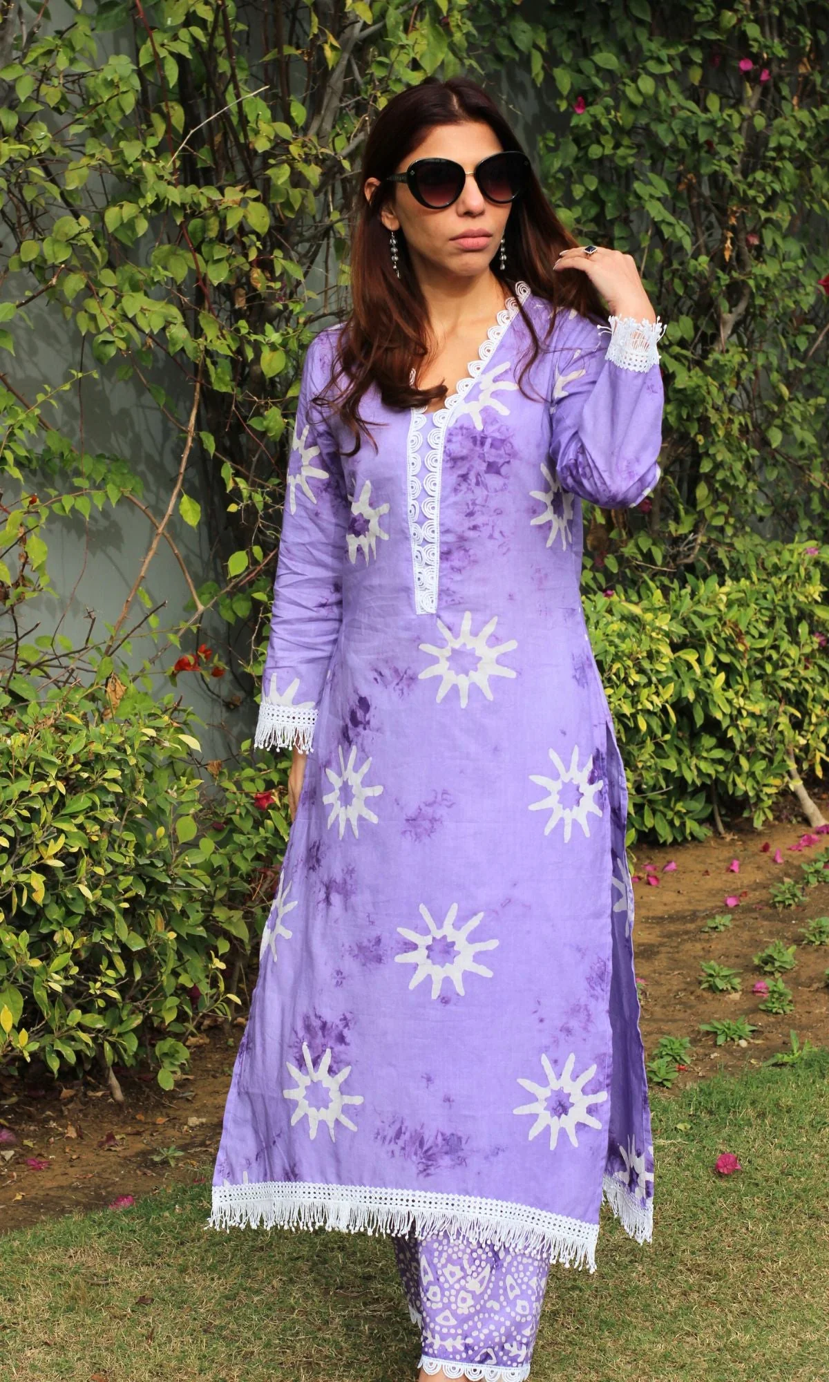 Cotton Handblock Lavender Print Lace Style Coord Set - Image 4