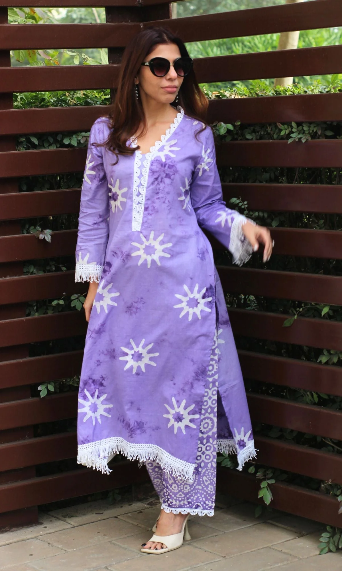Cotton Handblock Lavender Print Lace Style Coord Set - Image 6