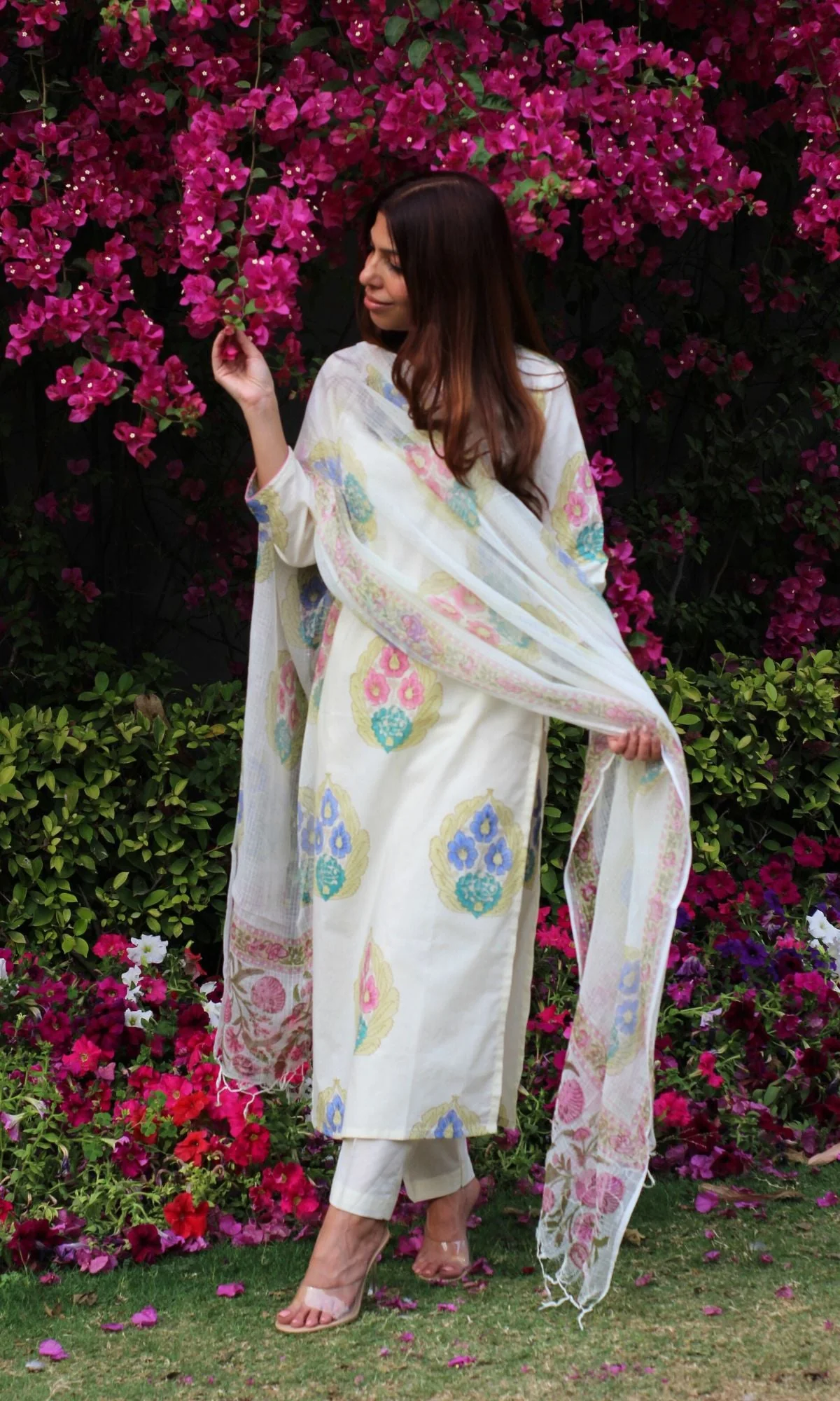Cotton Handblock Mughal Pink Suit Set with Kota Doria Printed Dupatta - Image 6