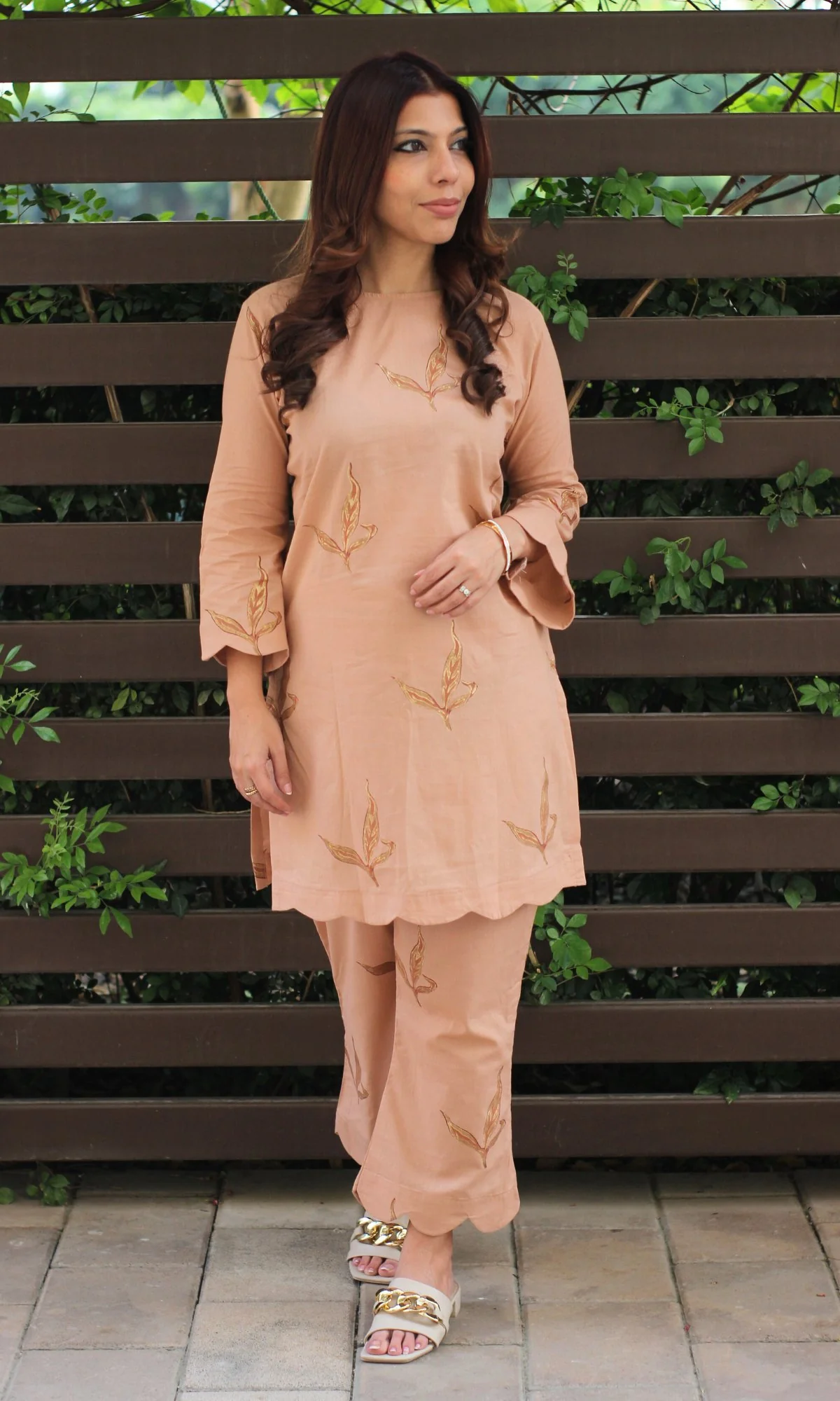 Cotton Handblock Nude Coord Set - Image 3
