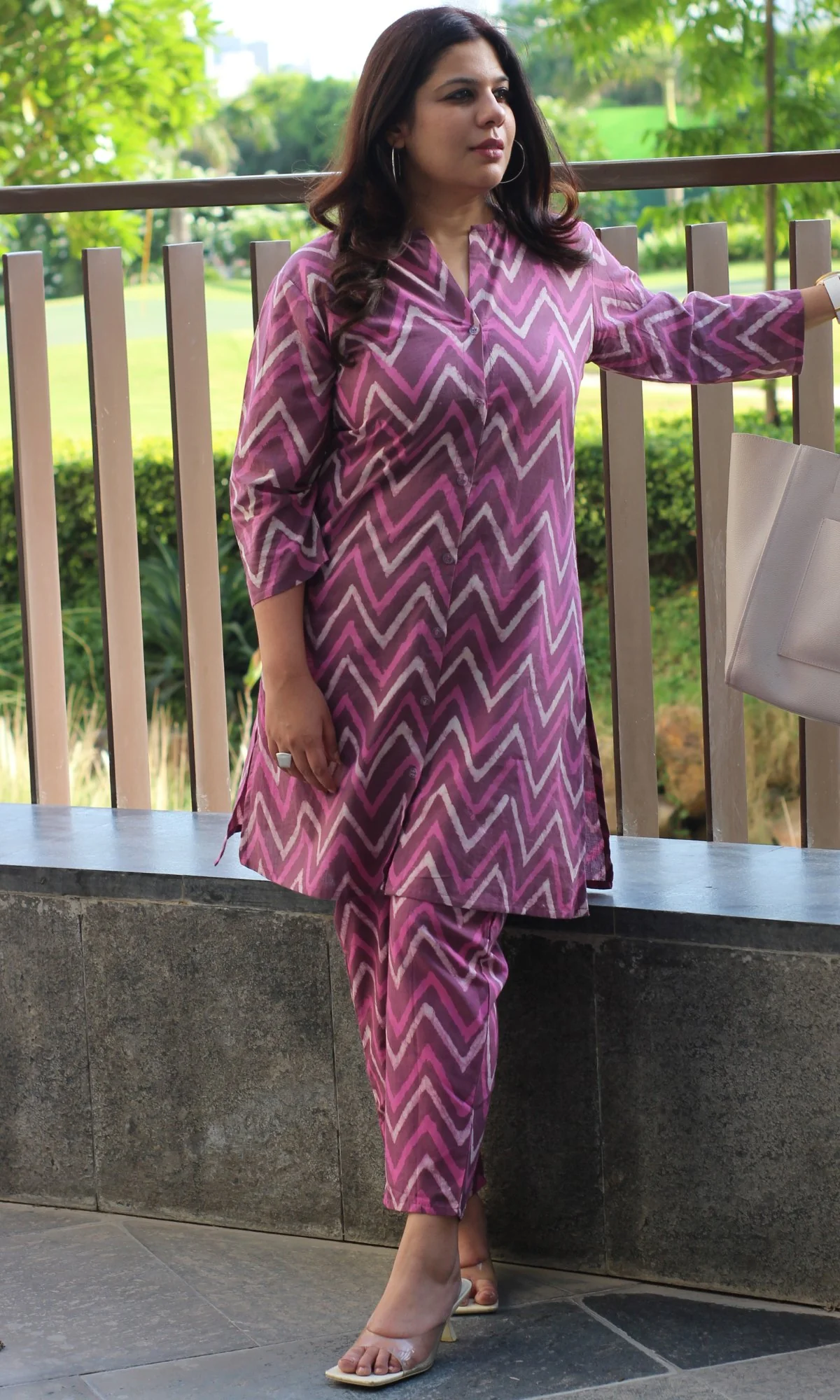 Cotton Handblock Pink Shirt Style Coord Set - Image 4
