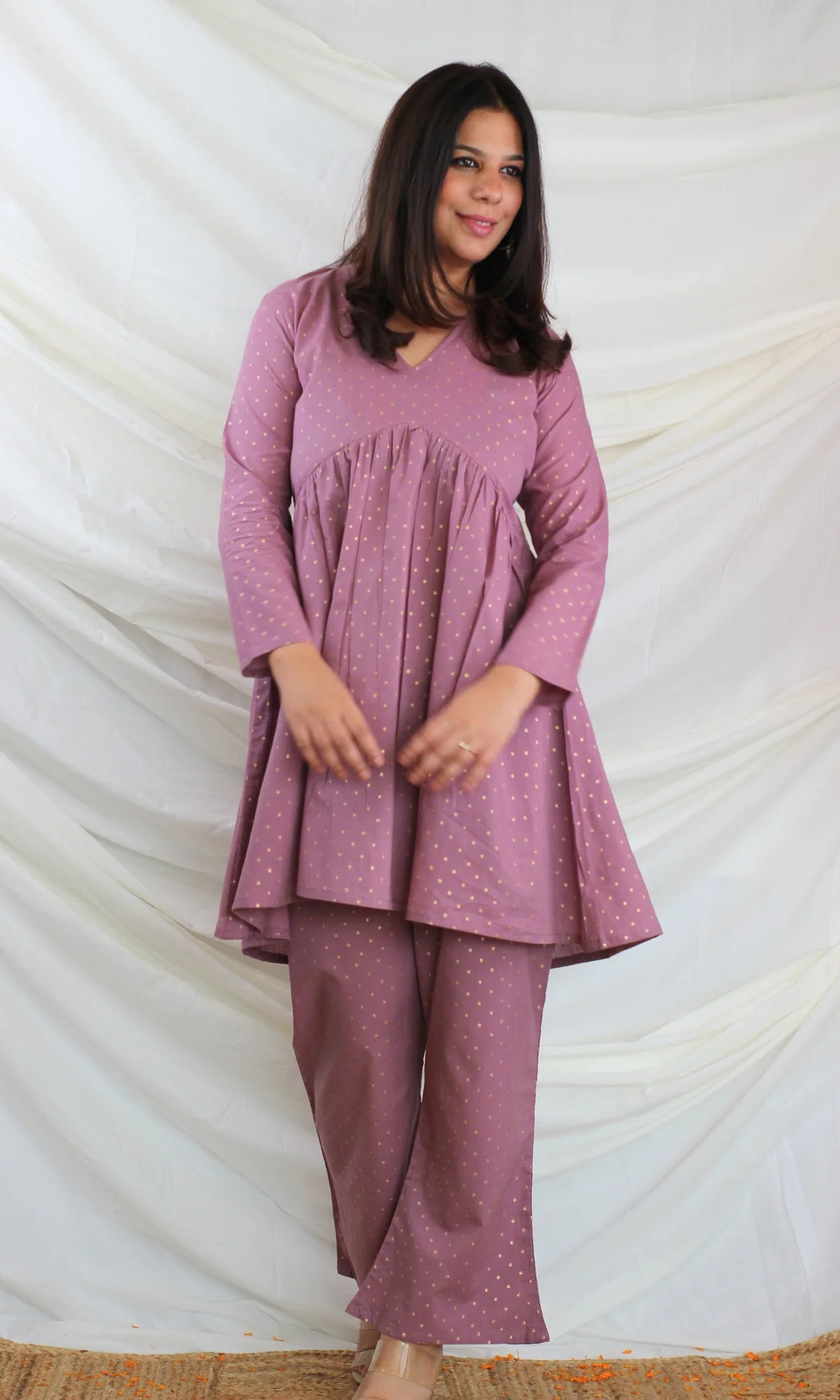 Cotton Handblock Purple Coord Set - Image 3