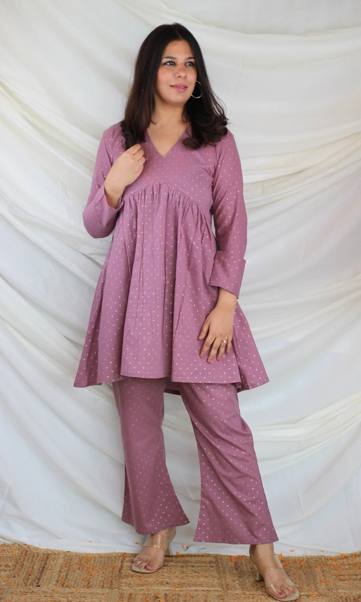 Cotton Handblock Purple Coord Set - Image 4