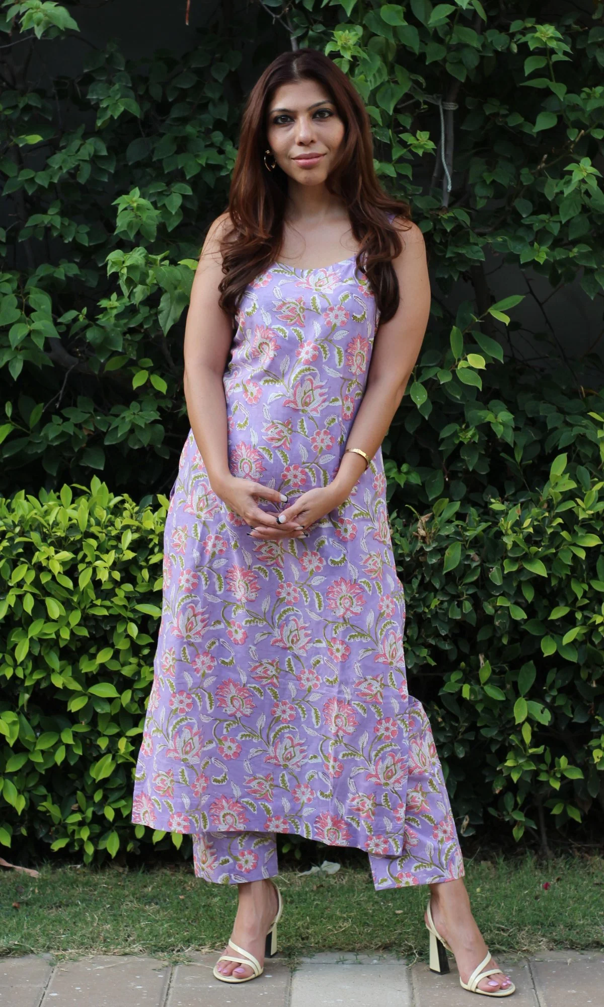 Cotton Handblock Purple Coord Set - Image 3