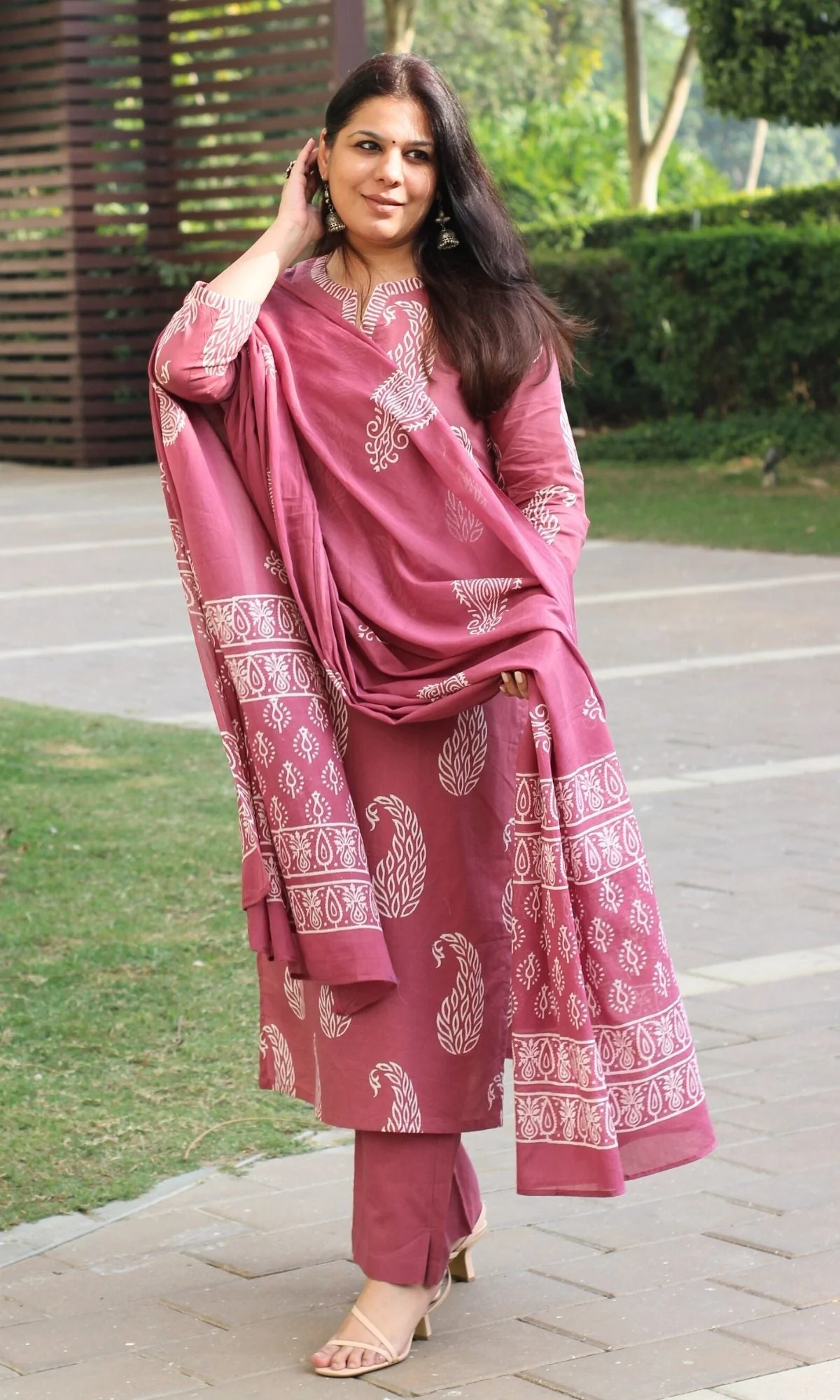 Cotton Handblock Rust Paisley Print Suit With Cotton Printed Dupatta - Image 5